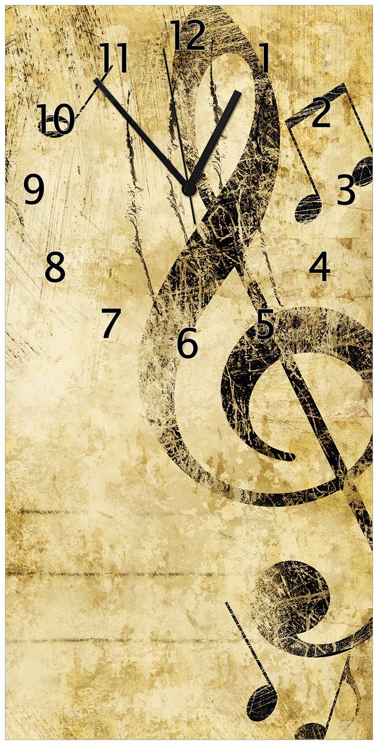 Wallario Wanduhr Musik als Leidenschaft Notenschlüssel in braun (Uhr aus Acryl)