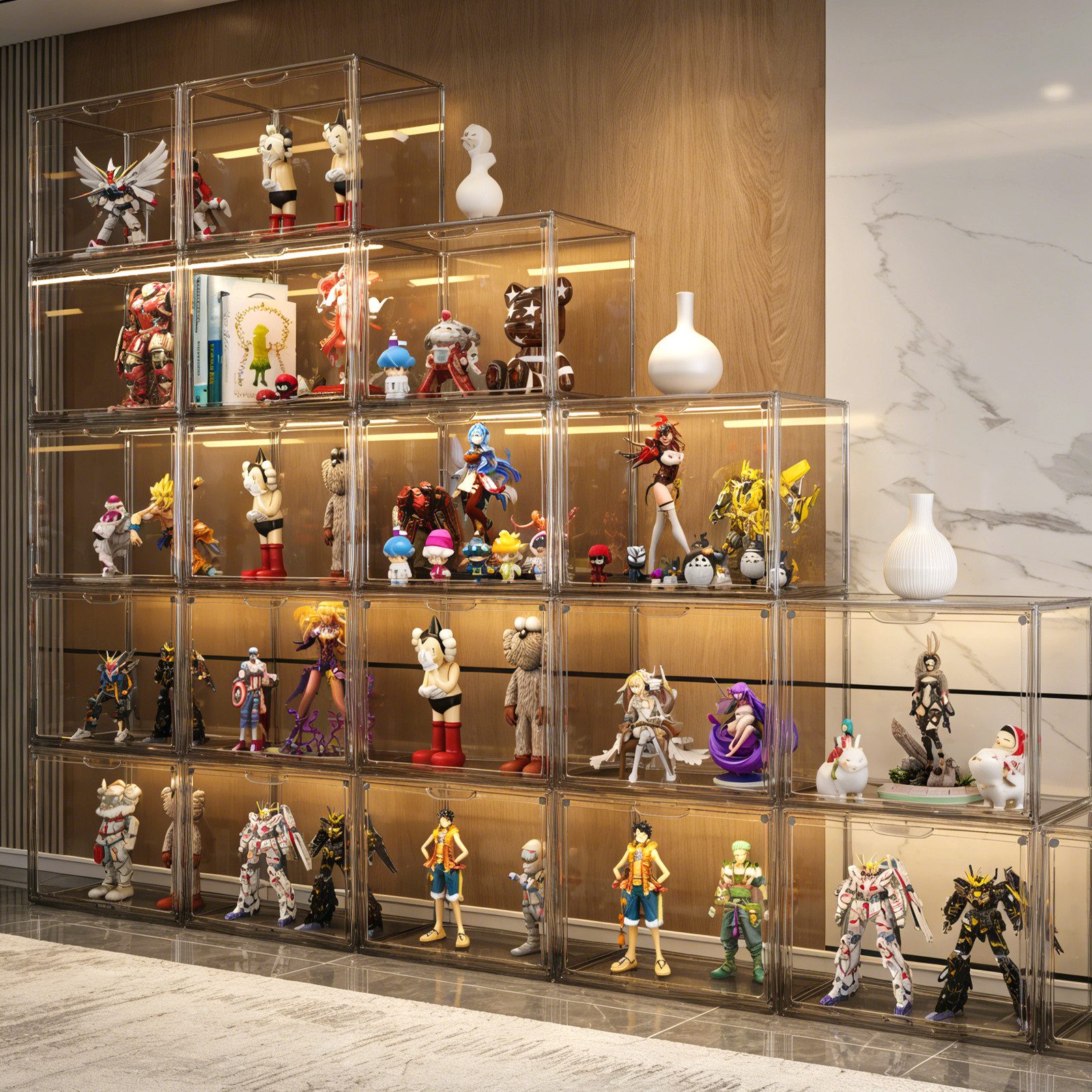 XERSEK Vitrine Transparent Displaybox mit Magnettür, Acryl Schaukasten Organizer (2 Set] 36×22×27cm Stapelfähig, Horizontal oder Vertical Platzierbar) Acryl-Vitrine für Figuren, Handtaschen, Spielzeug, Handwerk, Bücher