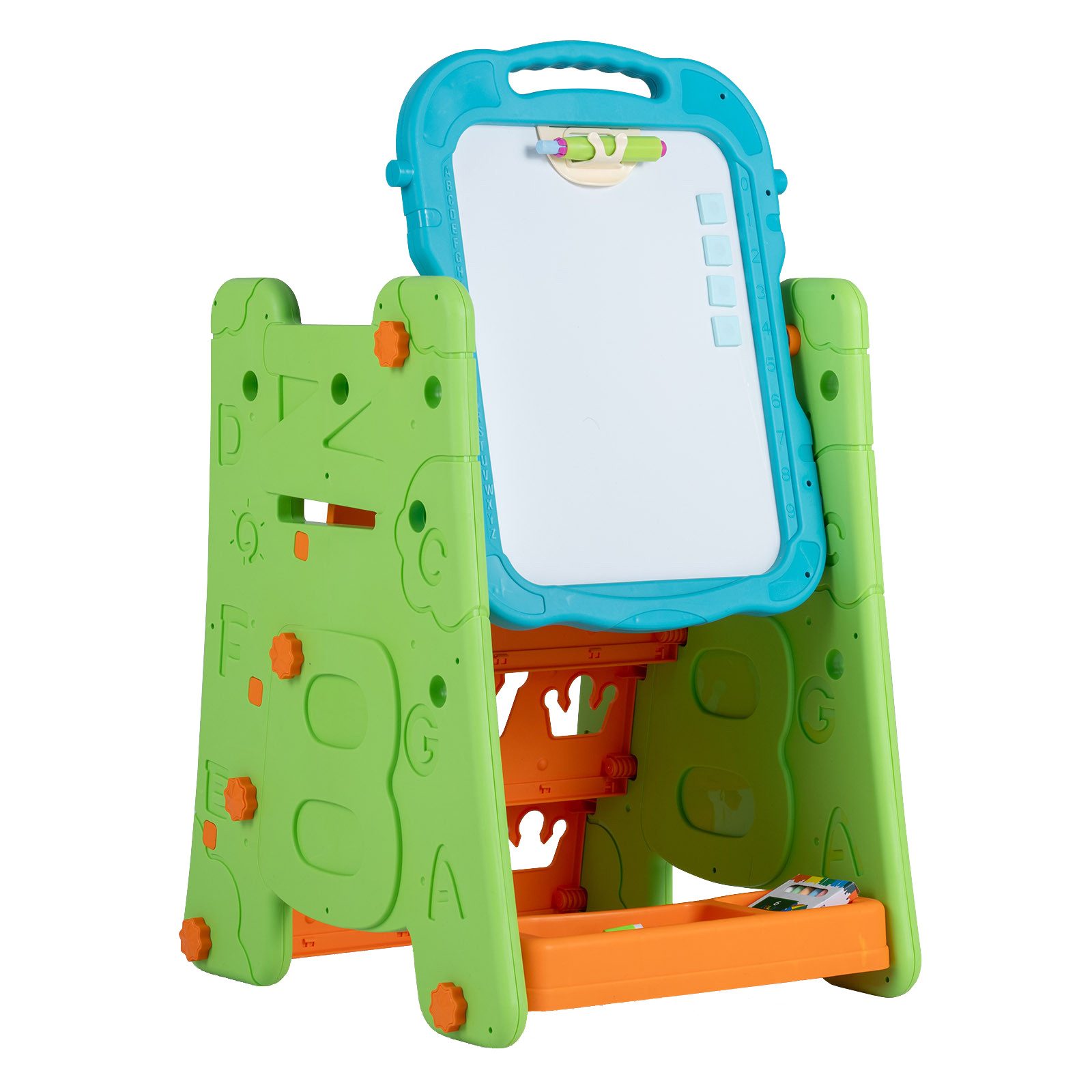 COSTWAY Standtafel 3 in 1 Kunststaffelei für Kinder mit Bücherregal