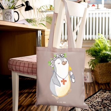 Mr. & Mrs. Panda Tragetasche Pinguin Kommunion Mädchen - Braun Pastell - Geschenk, Konfirmation Ge (1-tlg), Lange Tragegriffe