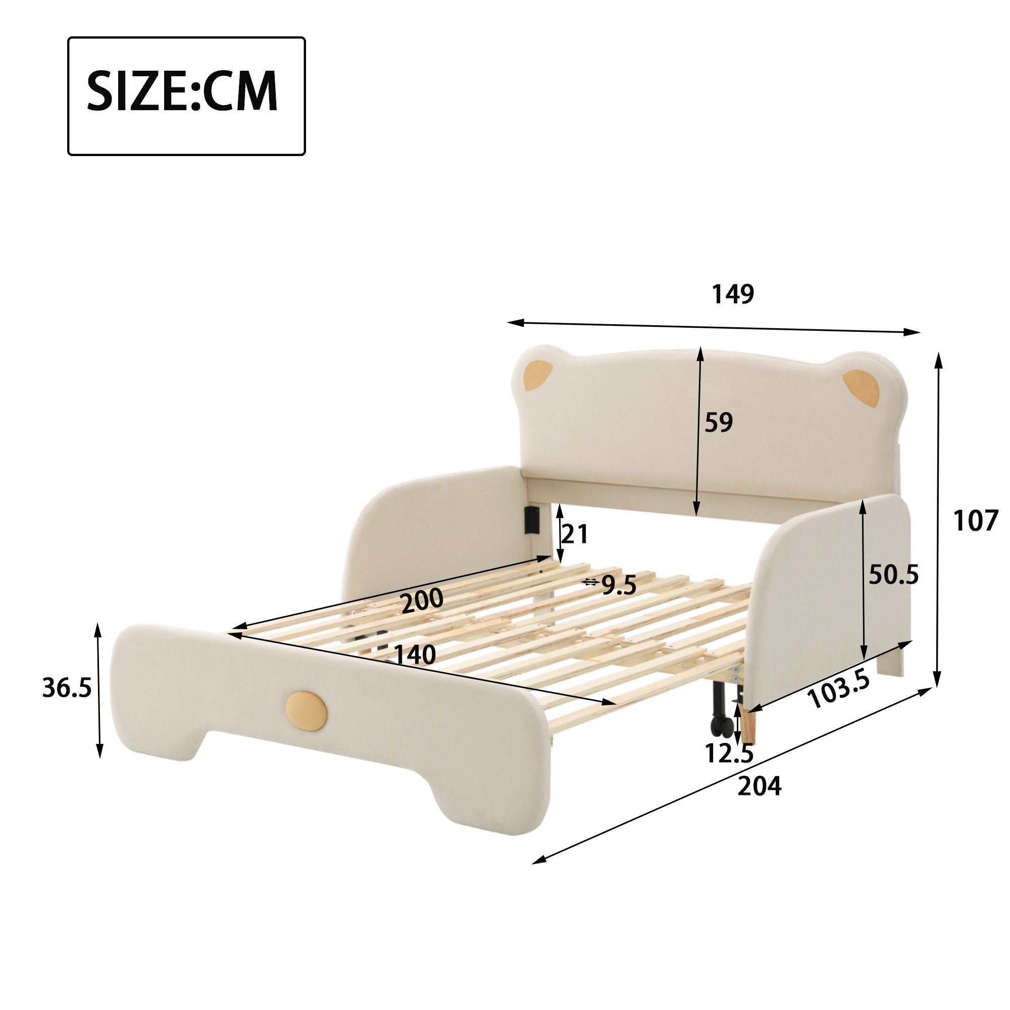Thanaddo Himmelbett Doppelbett in Bärenform, Polsterbett, Kinderbett, Tagesbett