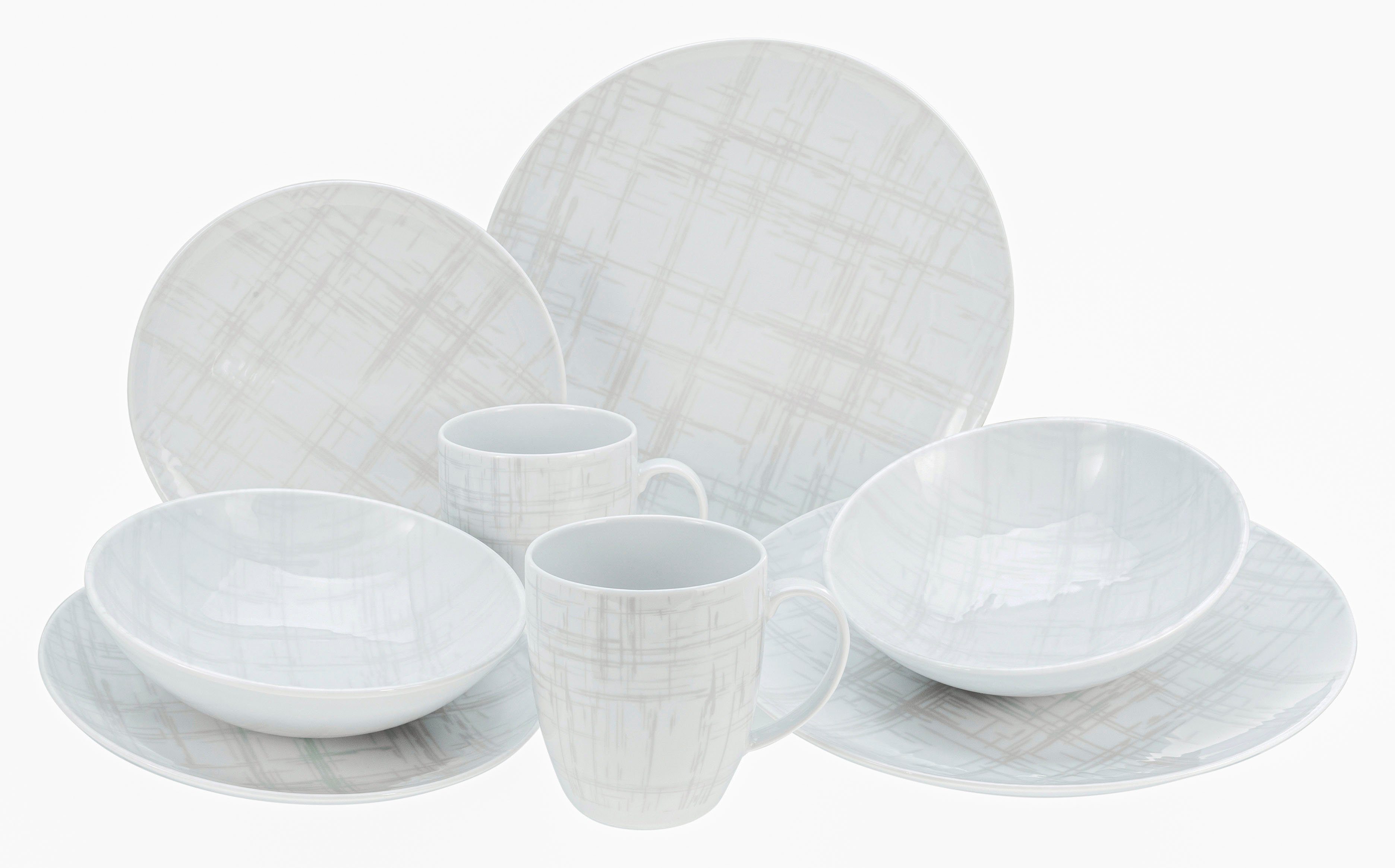 CreaTable Kombiservice Geschirr-Set Home - Shabby Chic (16-tlg), 4 Personen, Porzellan, Service, weiß, Used-und Vintage-Look, zeitlos, 16 Teile für 4 Personen