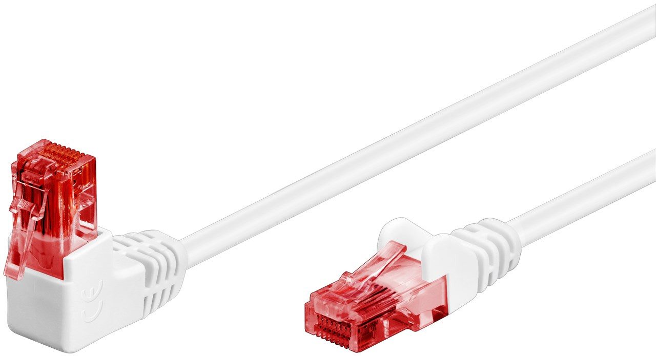 Goobay CAT 6 Patchkabel 1x 90° gewinkelt U/UTP weiß 2 m Kupferkaschierter Alu Netzwerkkabel