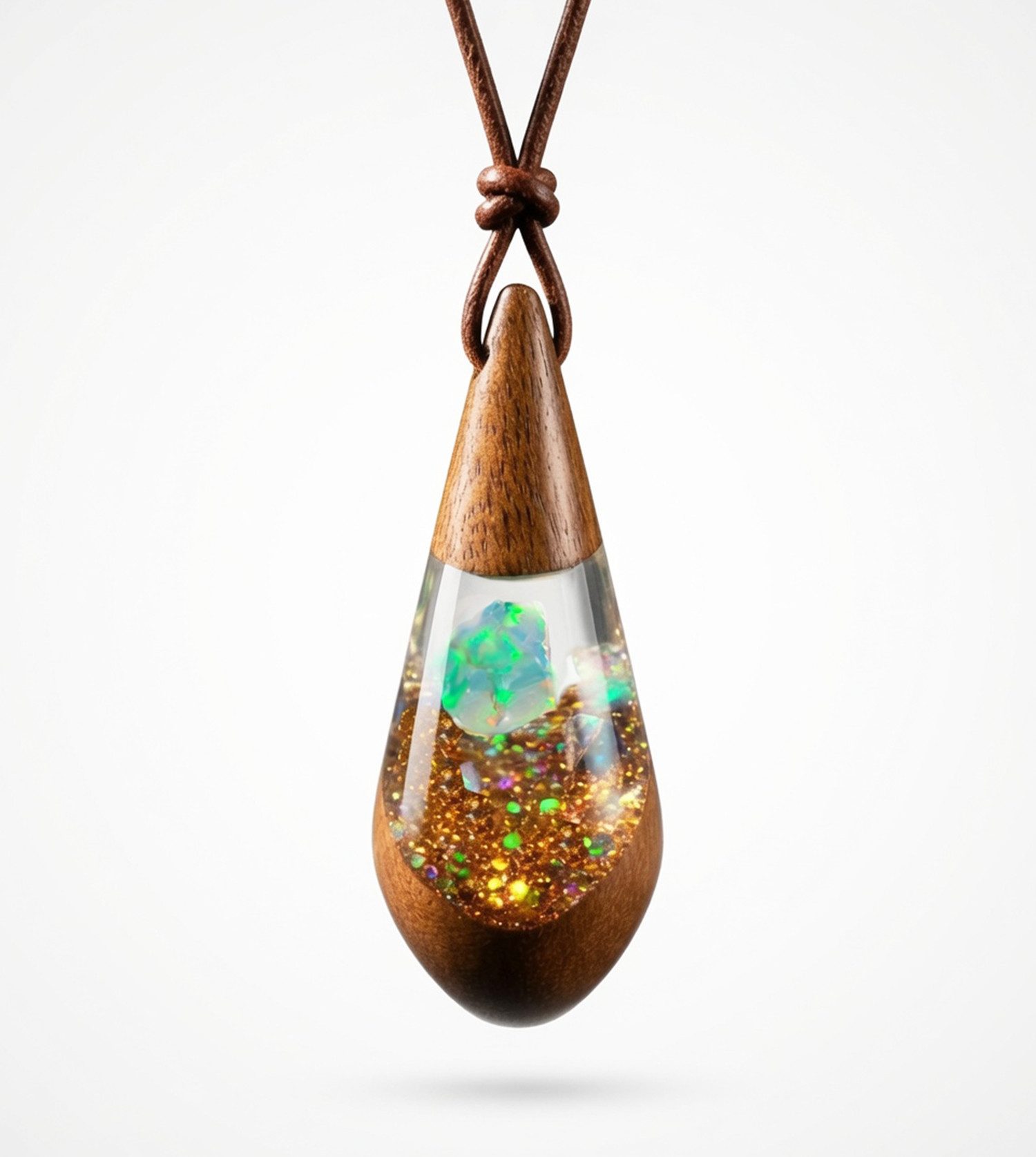 Edellis Kette mit Anhänger Kette mit Anhänger in Tropfenform aus Akazienholz & weißem Welo-Opal