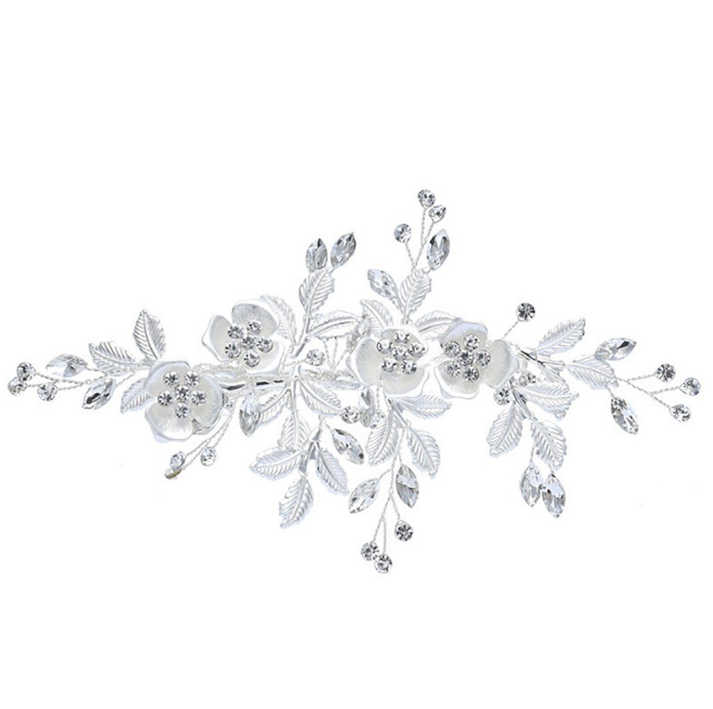 KSYLH Diadem Strass Hochzeit Clip Silber - Braut Kamm Haarspange, handgemachte Blume Clip Kopfschmuck für Frauen