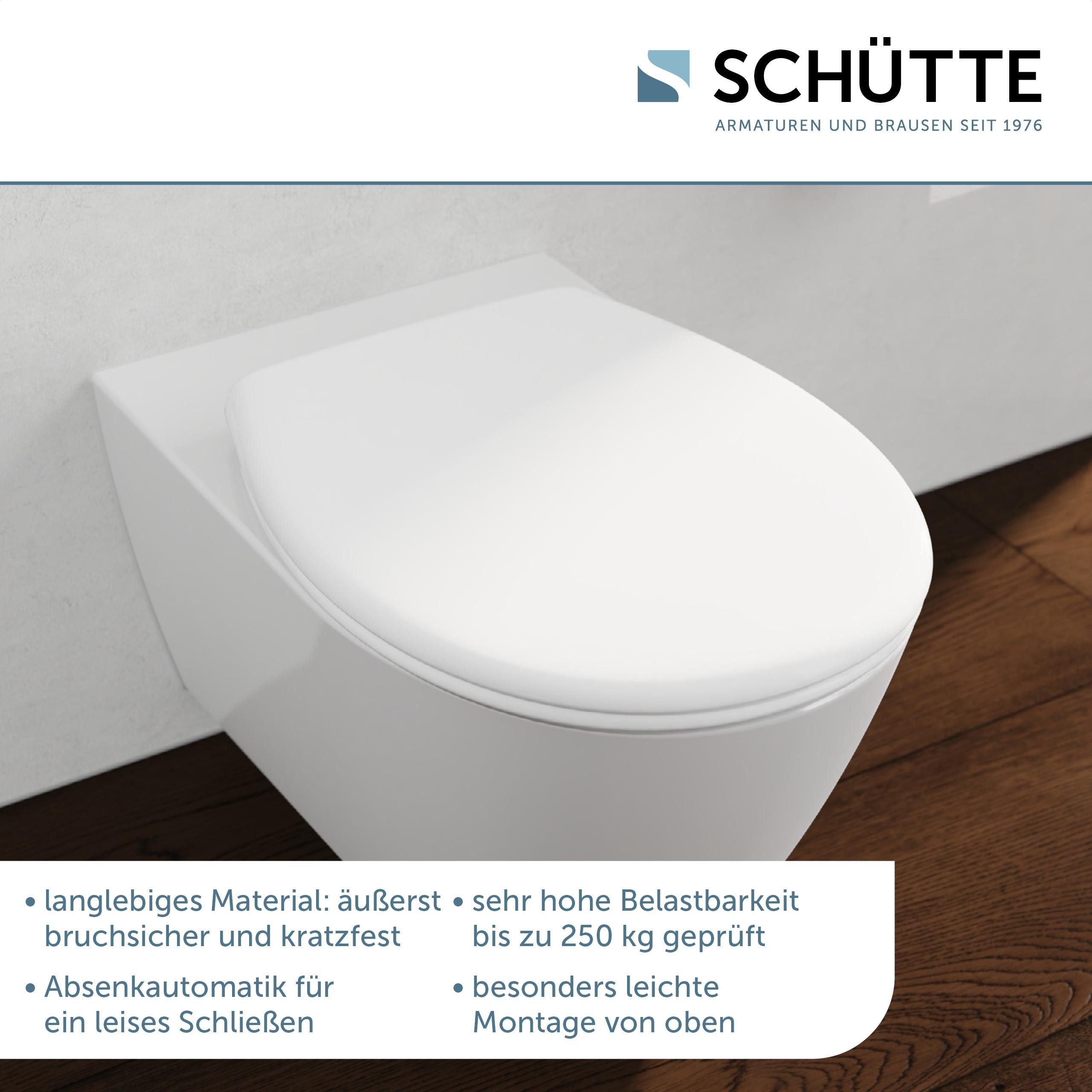 Schütte WC-Sitz Duroplast, WHITE (WC-Sitz, Befestigungsmaterial, Montageanleitung), mit Absenkautomatik und Schnellverschluss, inklusive Duftstein