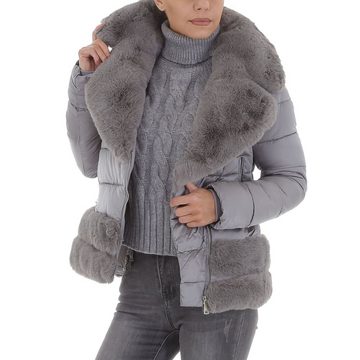 Ital-Design Winterjacke Damen Freizeit Dekofell Gefüttert Winterjacke in Grau