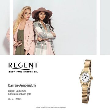 Regent Quarzuhr Regent Damen-Armbanduhr gold Analog F-263, (Analoguhr), Damen Armbanduhr oval, klein (ca. 19x21mm), Edelstahl, ionenplattiert