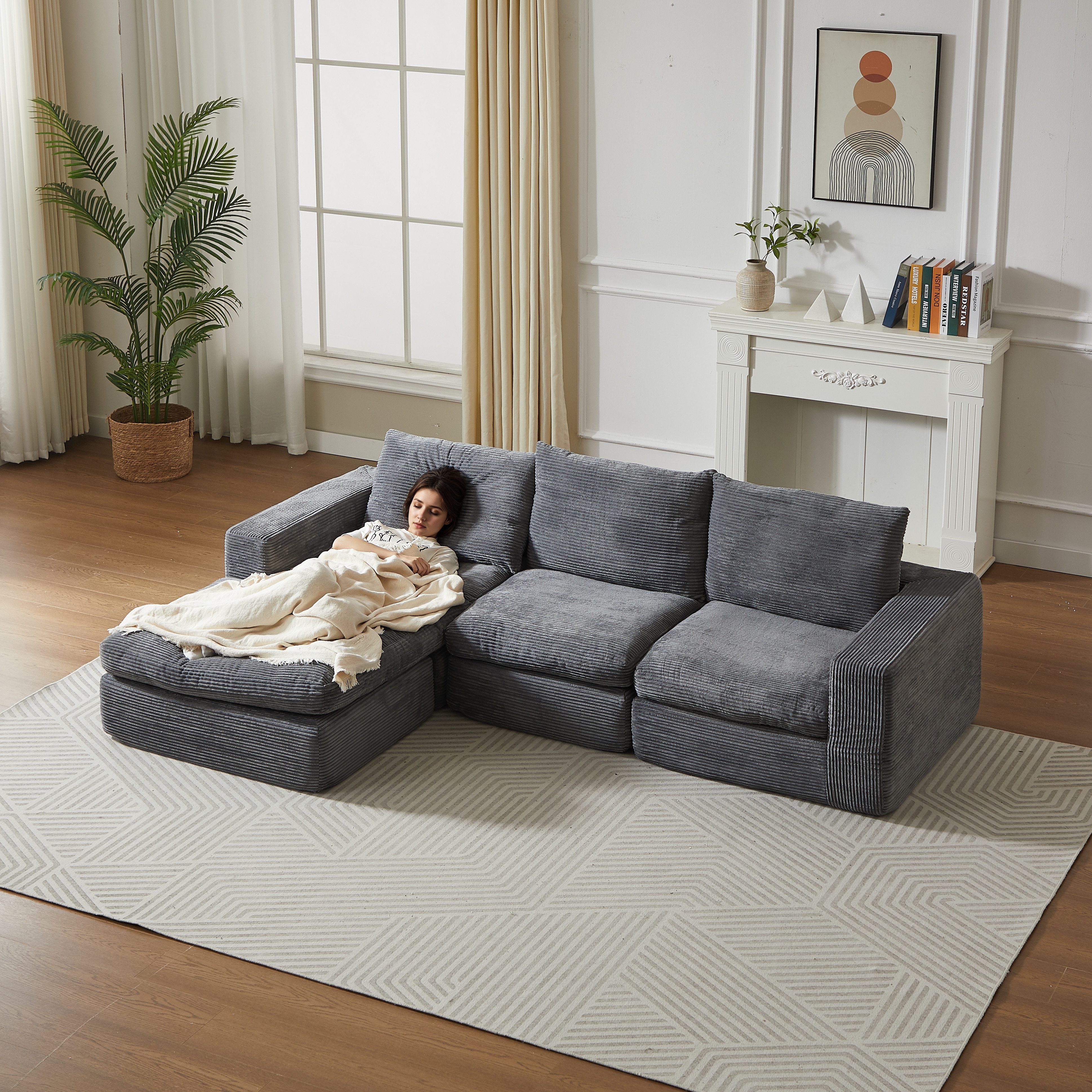STILVORA Ecksofa mit Nackenkissen,Modulares Sofa Sitzgruppe mit Eisenrahmen,Corduroy, Modulare Bauweise, verstellbare Liegeposition & Nackenkissen, hochelastischer Schaumstoff, Wohnzimmer & Schlafzimmer 1 Teile, mit Relaxfunktion