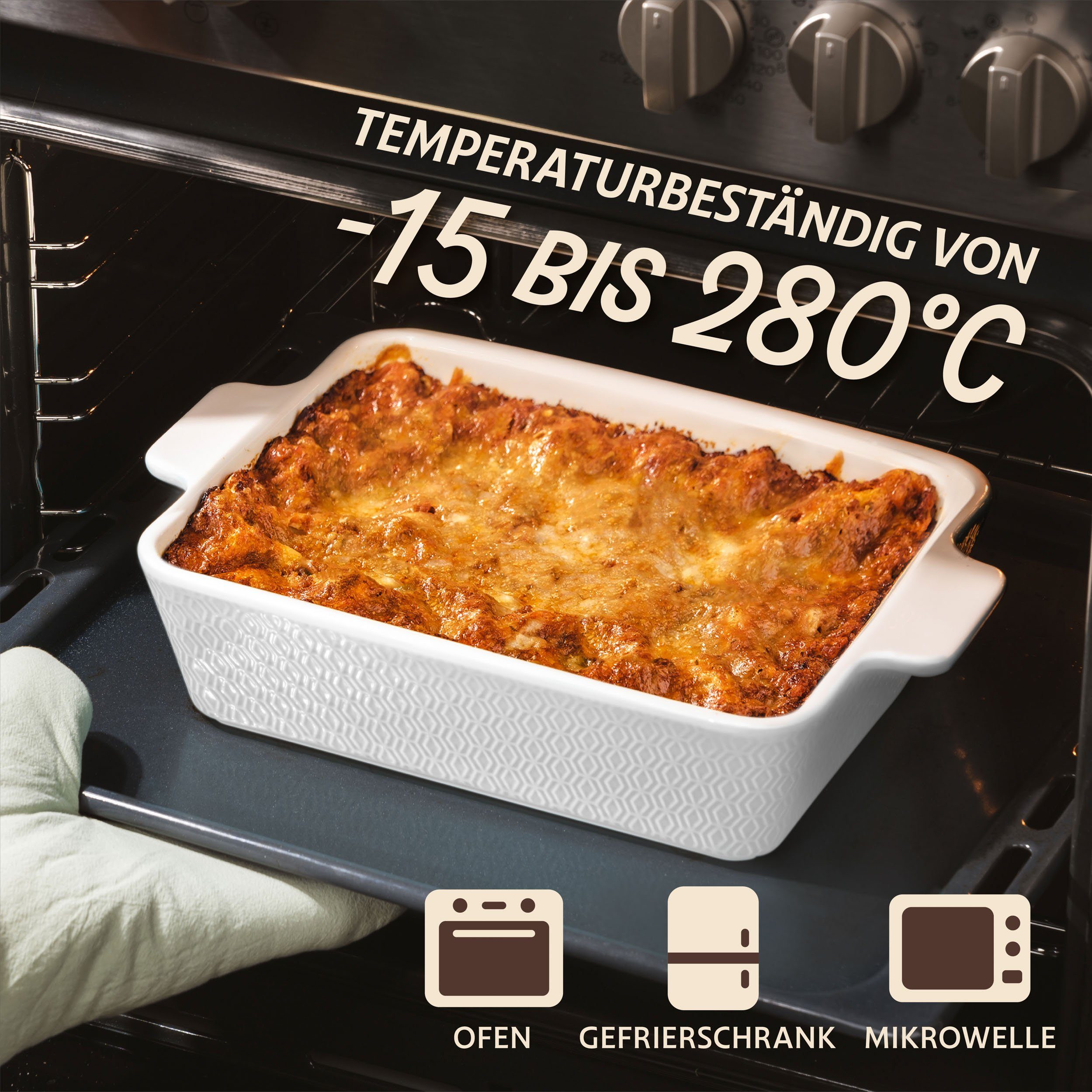 Praknu Auflaufform Auflaufform Groß Keramik Weiß – Lasagneform – Ofenform mit 8 cm Rand, Keramik, (1-St), Für Lasagne, Tiramisu & Aufläufe – hitzebeständig – zu – Bild 5 von 5