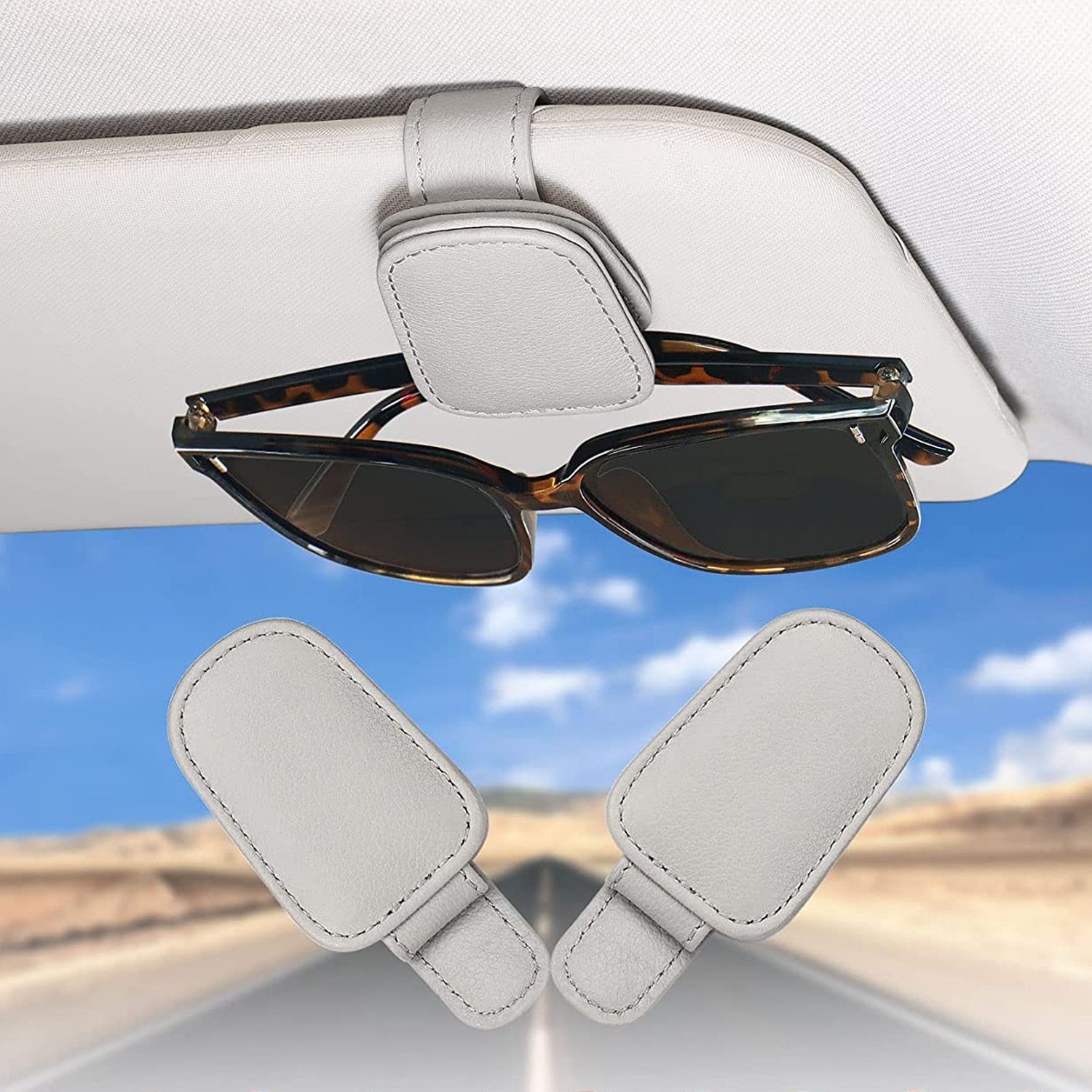 NUODWELL Autosonnenschutz 2 Pack Brillenhalter Auto Sonnenblende, Visier Sonnenbrillenhalterung Grau