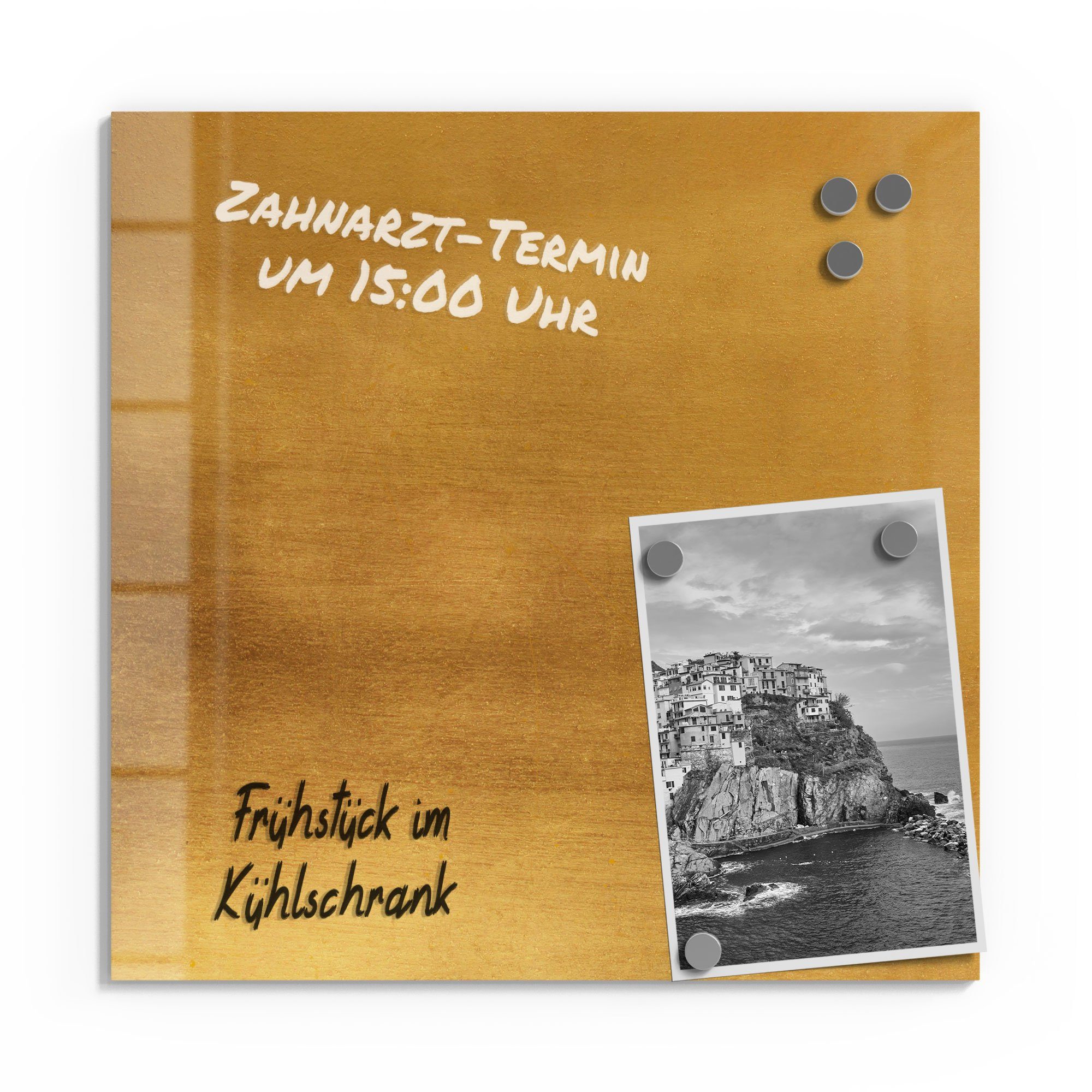 DEQORI Magnettafel 'Gebürstetes Goldblech', Whiteboard Pinnwand beschreibbar