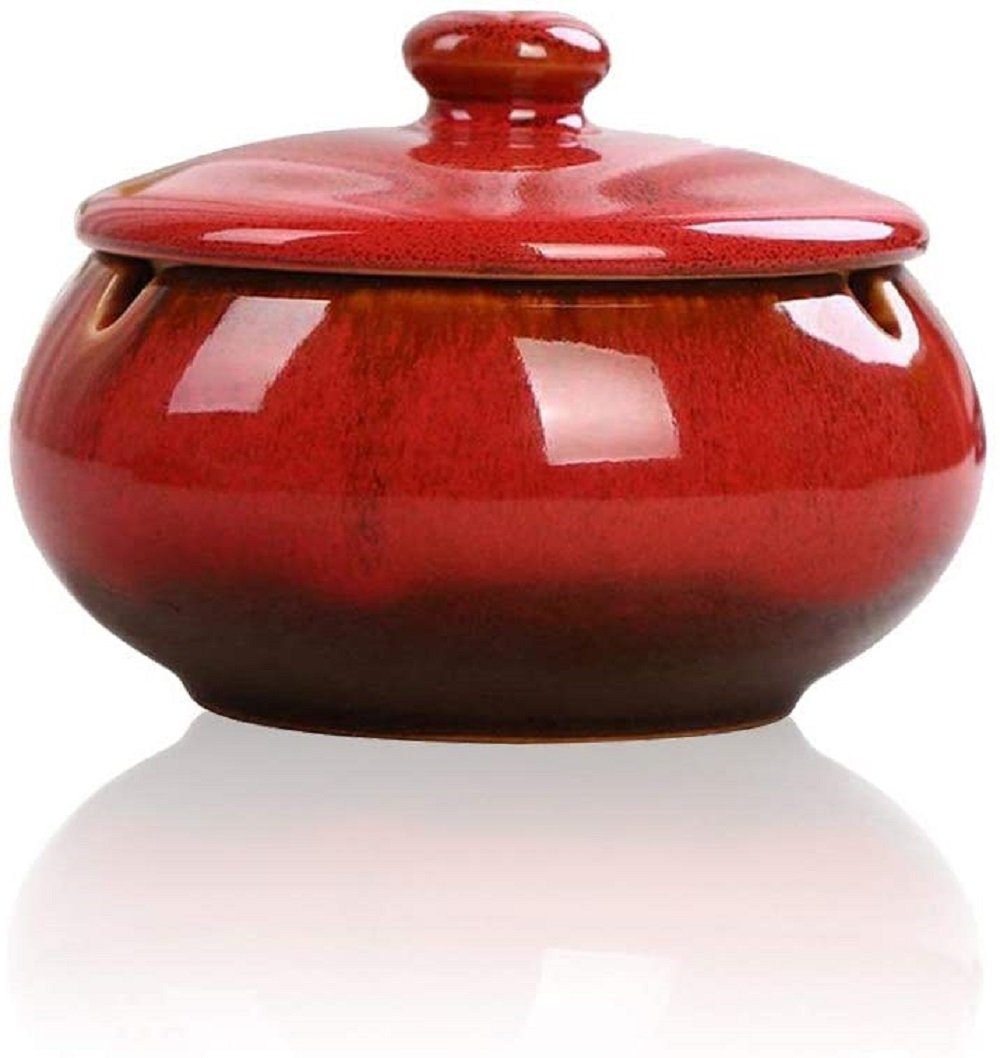 COOL-i ® Aschenbecher, Aschenbecher aus Keramik mit Deckel Rot