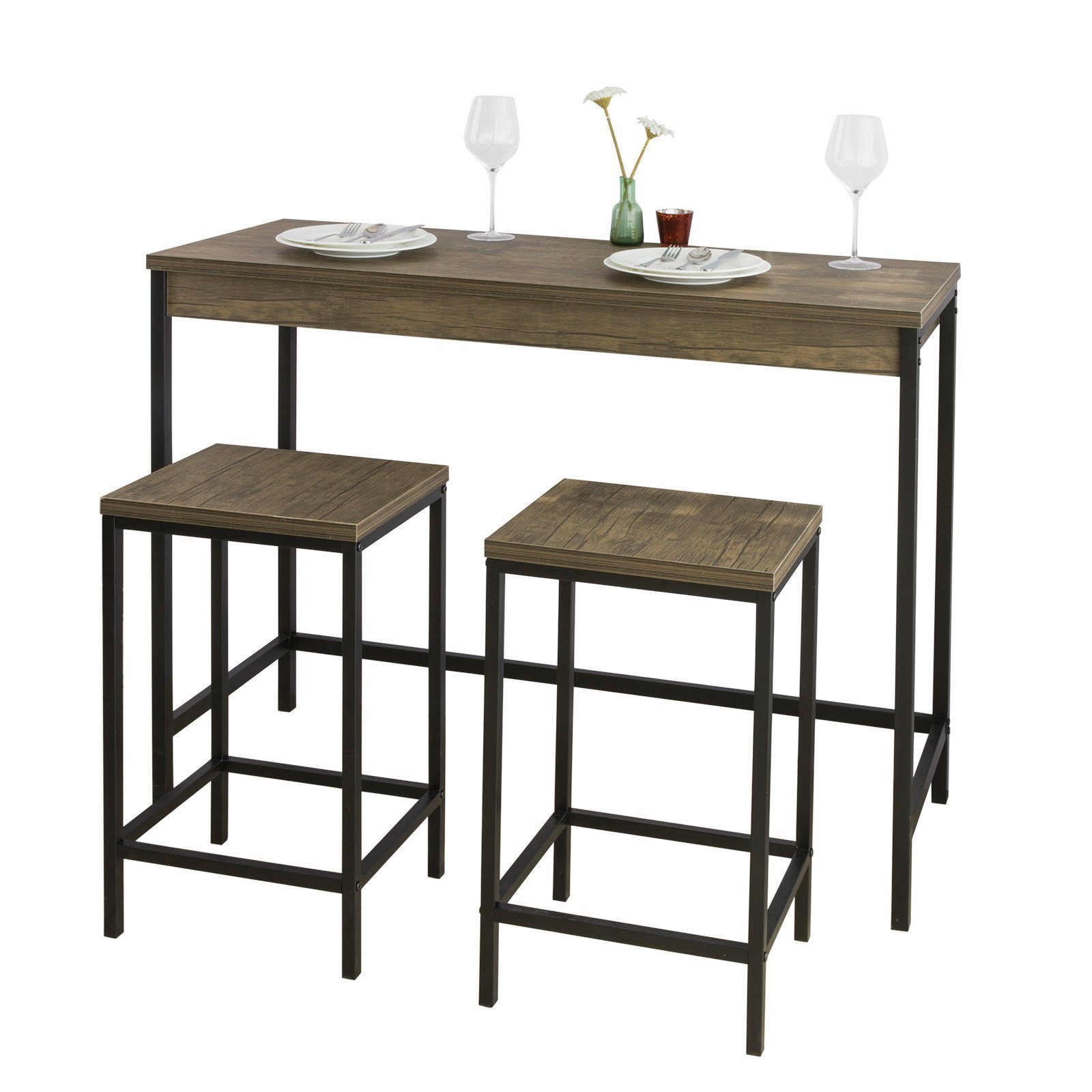 SoBuy Bartisch OGT30, 3-teilig Bartisch-Set Bistrotisch mit 2 Barhockern