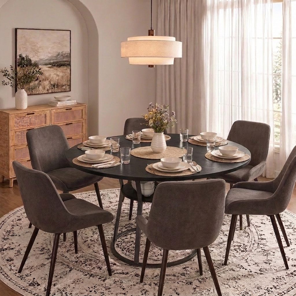Furnishings Home Esstisch Runder Küchentisch mit Stauraum Holzoptik Metallgestell 120 CM, Industriell Rustikal Küchentisch für Esszimmer