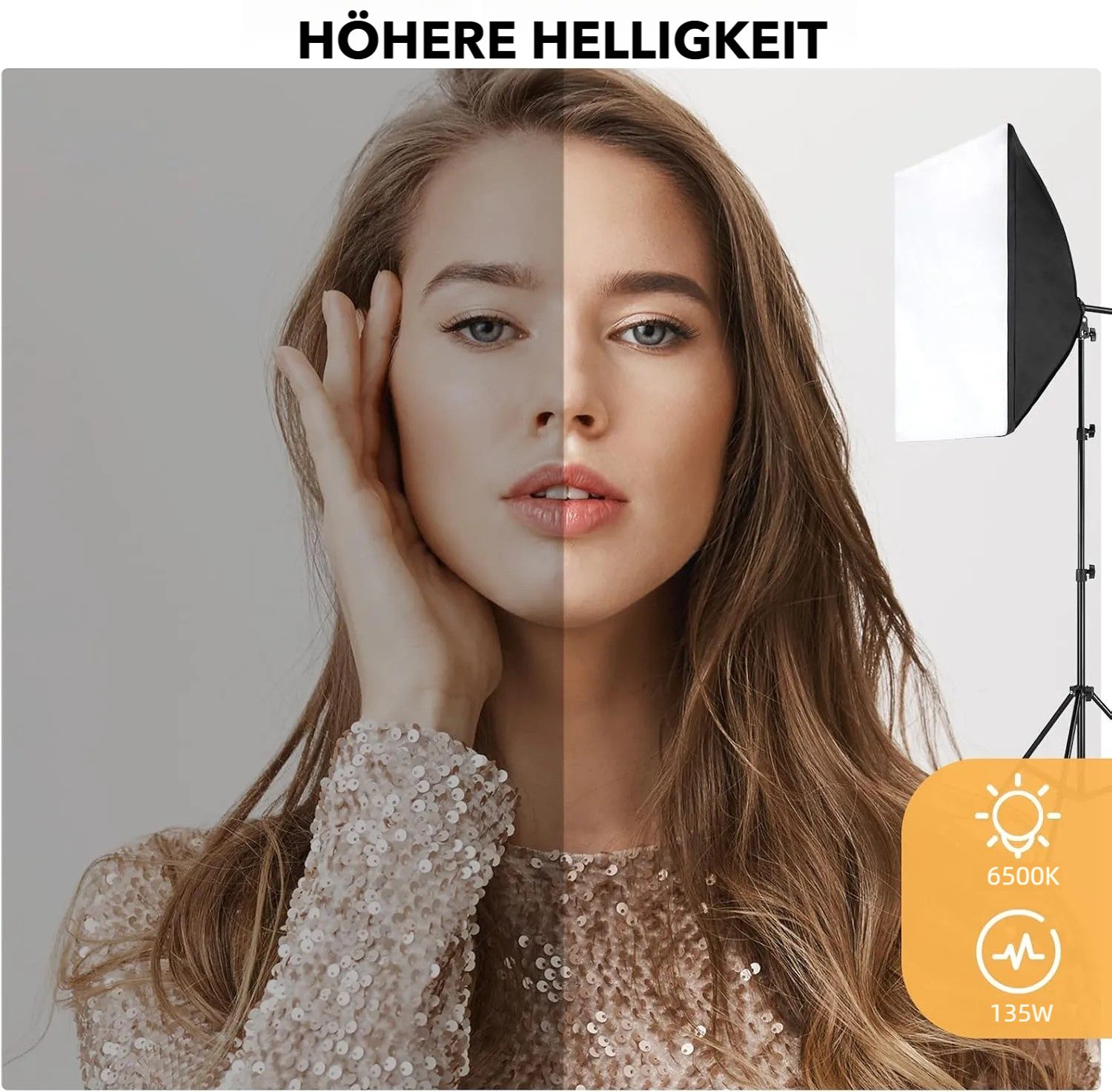 TLGREEN Softbox Set,Fotostudio 50cm x 70cm mit E27 Sockel 2 x 135W FotoLampe, Vollverstellbare lichtstativ für Studio Porträts, Fotografie