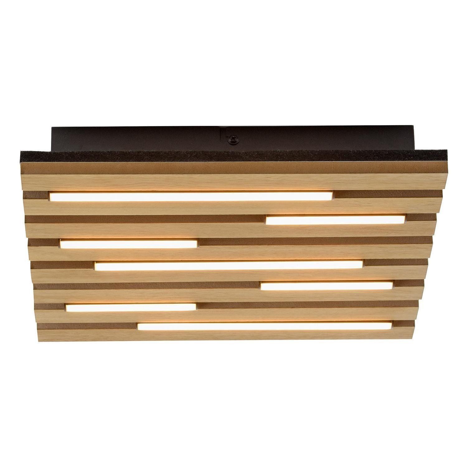 JUST LIGHT LED Deckenleuchte AKUSTIK, Braun, Schwarz, Holzfurnier, Metall, LED fest integriert, Extra-Warmweiß, Akustikfilz, B 30 x H 5 x T 30 cm