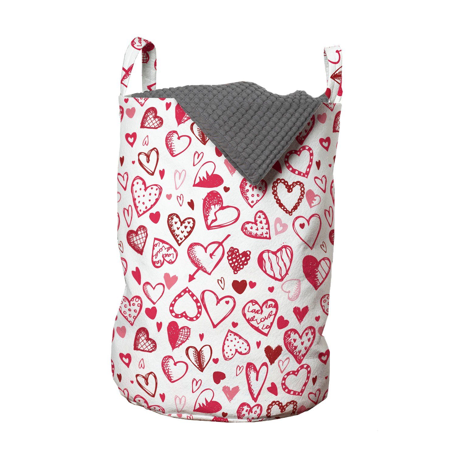 Abakuhaus Wäschesäckchen Wäschekorb mit Griffen Kordelzugverschluss für Waschsalons, Gekritzel Valentine Hearts Pfeil | Wäschesäcke