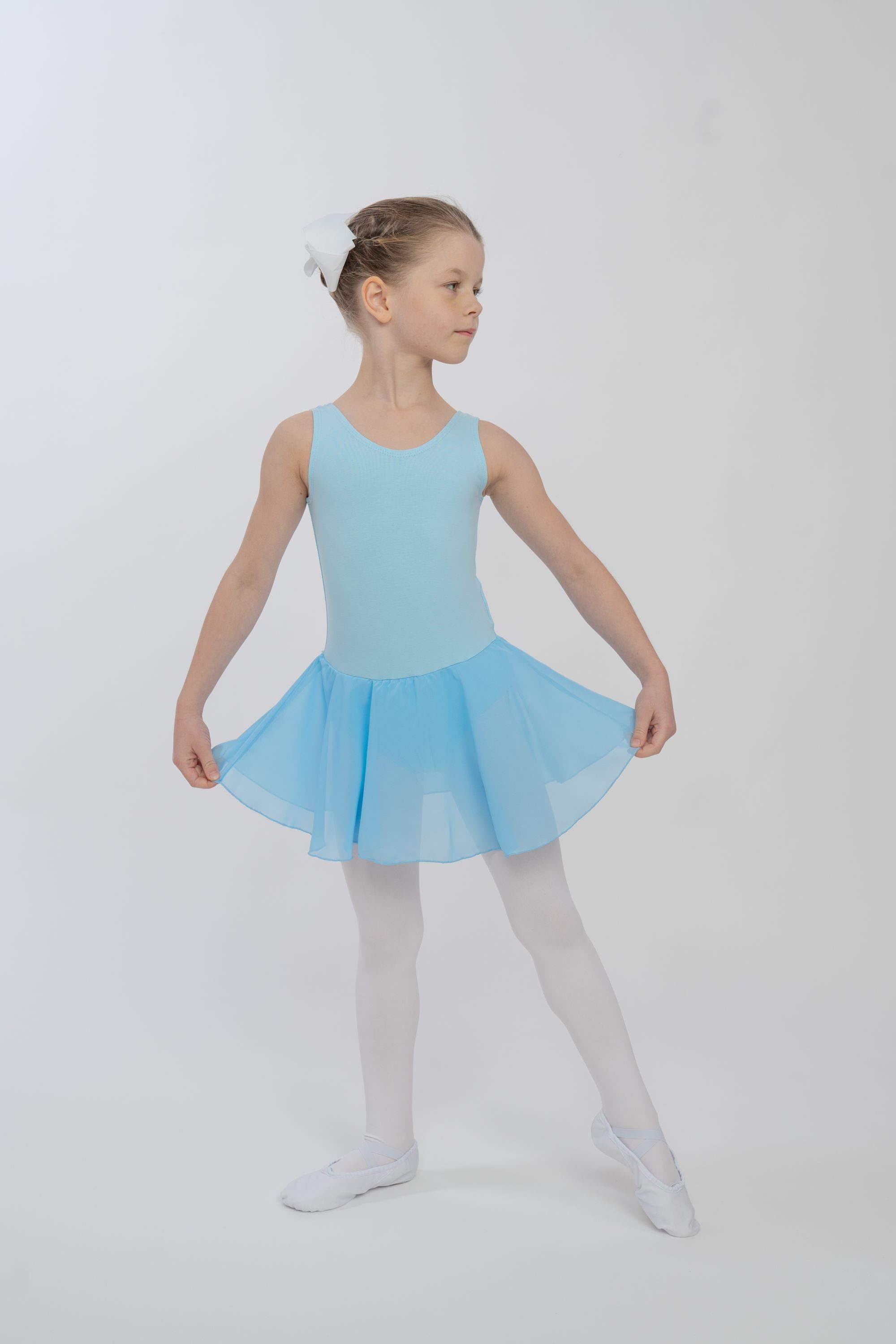 tanzmuster Chiffonkleid Ballettkleid Bella Schlüssellochausschnitt weicher Baumwolle Mädchen Ballett fürs aus für mit Kinder hellblau Ballettbody