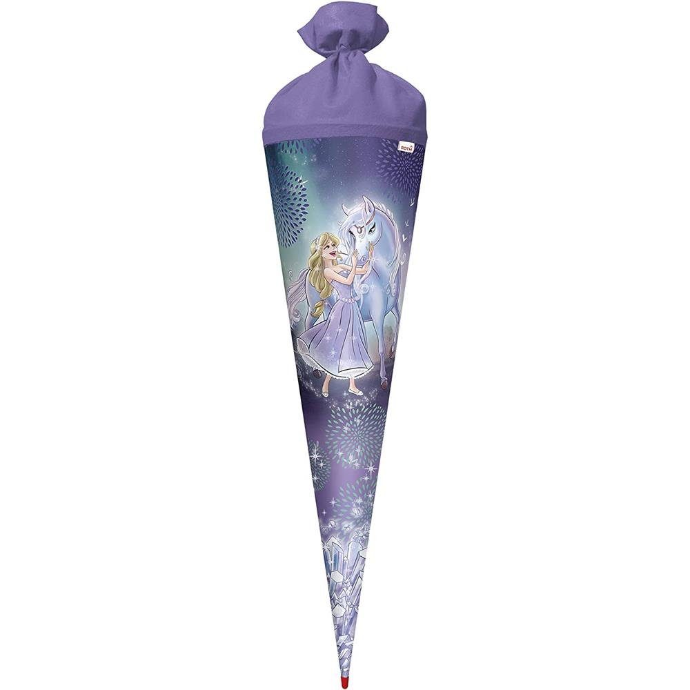 Roth Schultüte Königin im Eis mit Glitter, 70 cm, rund, lilafarbiger Filzverschluss, Zuckertüte für Schulanfang