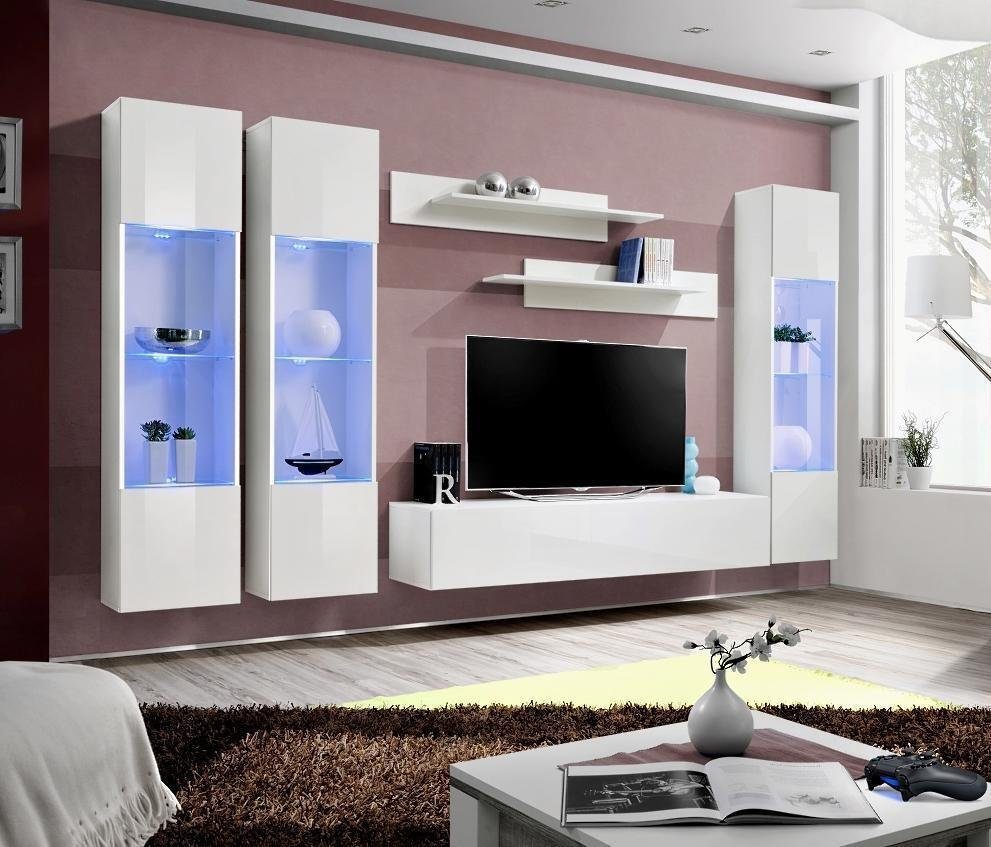 JVmoebel Wohnzimmer-Set TV Möbel, Design Luxus Wohnwand, Wohnzimmer Vitrine Ständer, Hänge 3x Made Europa (7-St., Hänge Vitrine, Designer Modern in Wandregal), 2x Wohnwand