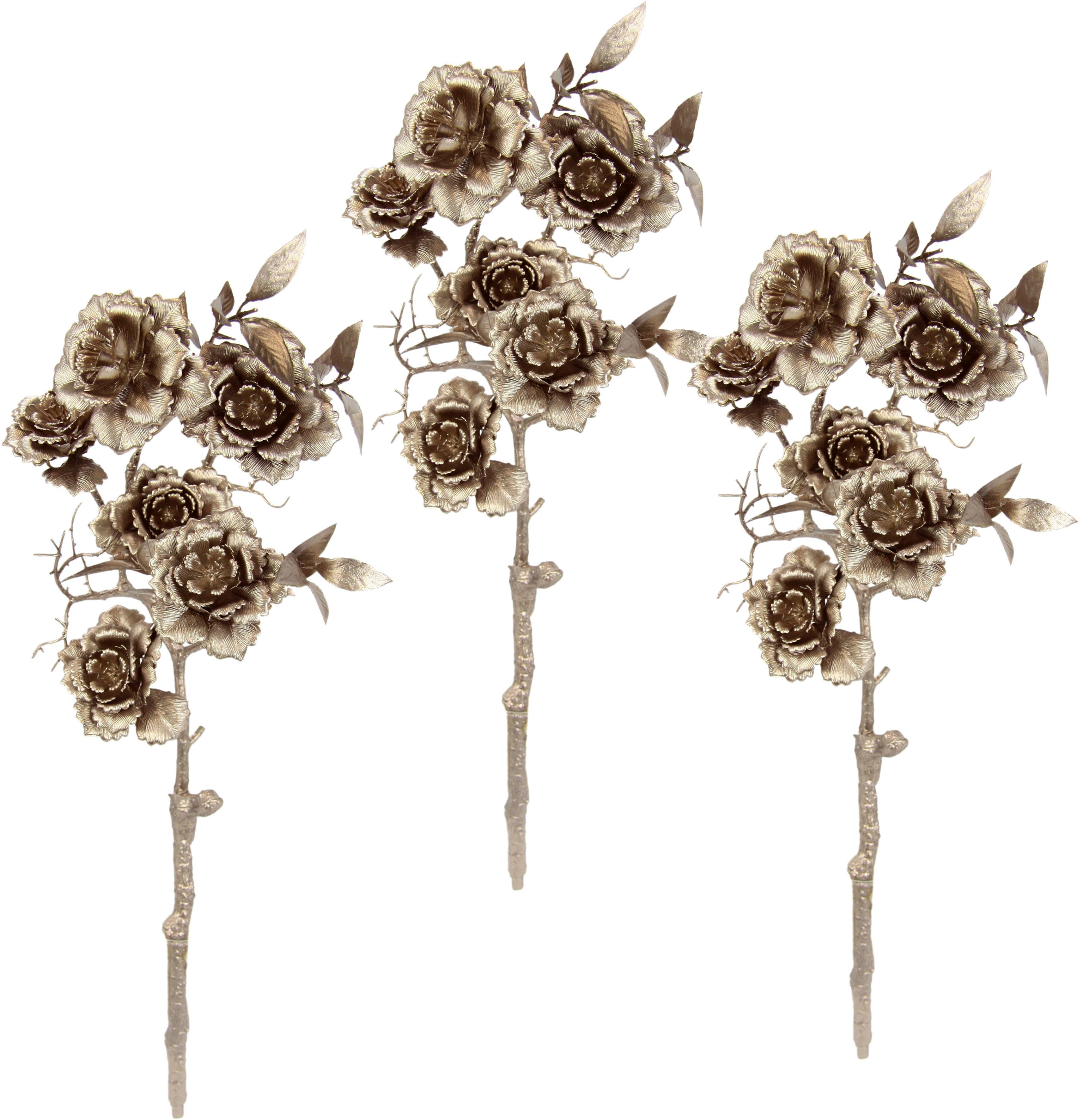 Kunstblume Rose, I.GE.A., Höhe 54 cm, Kunstrose, Rosenzweig, 3er Set