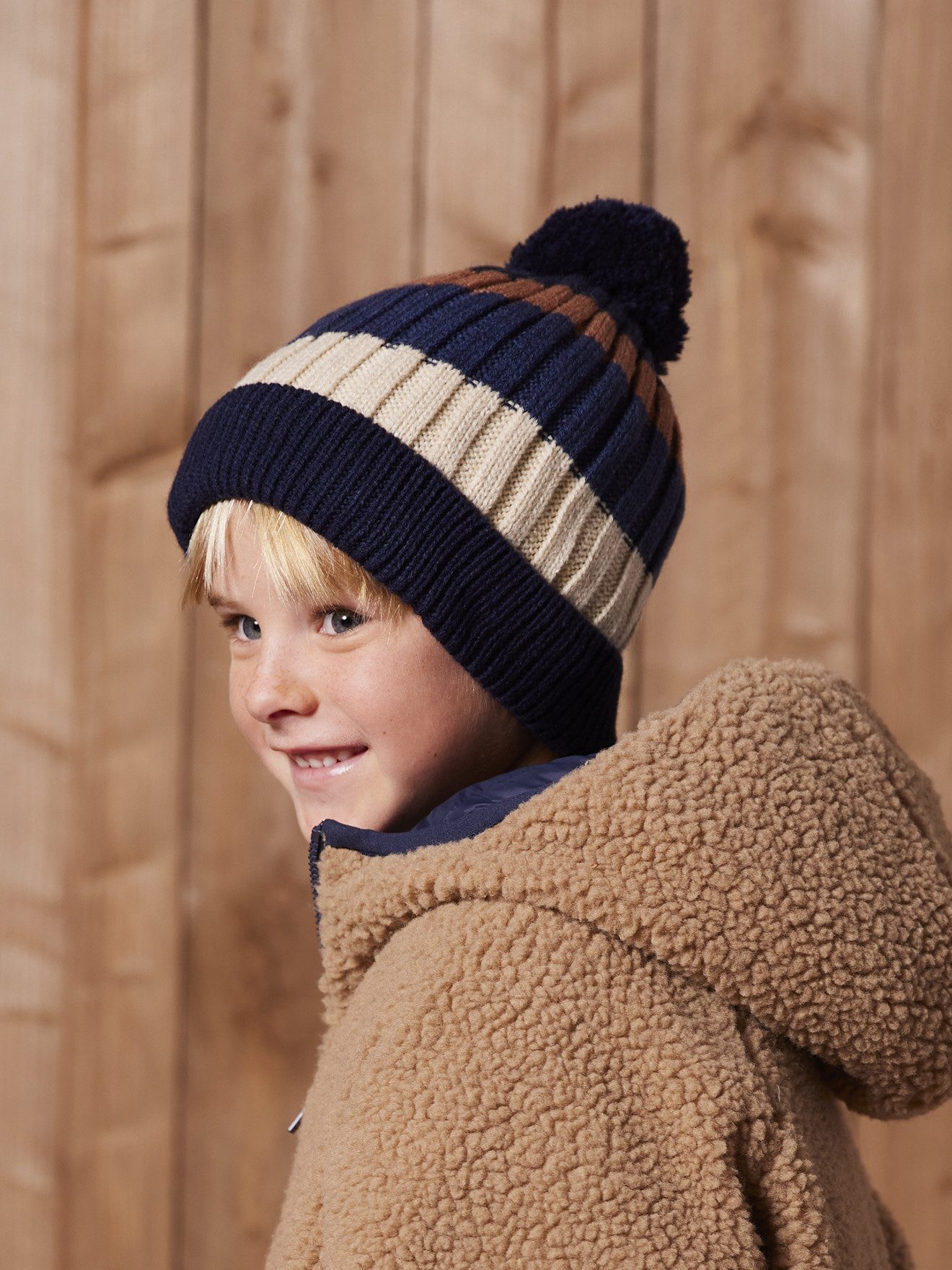 vertbaudet Mütze & Schal Jungen Set: Mütze, Snood und Handschuhe gestreift