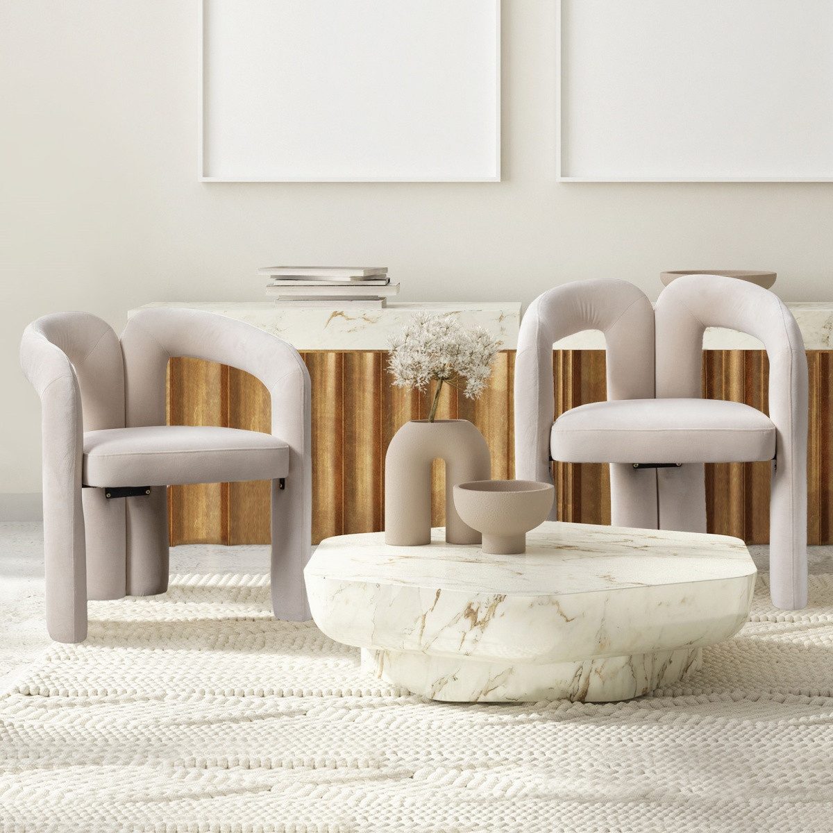 IDEASY Loungesessel Polsterstühle mit umlaufender Rückenlehne, gepolsterter Polsterstuhl, 2St. Samt, Elefantenfüße, Wohnzimmer, Lounge, Café, 150kg Tragkraft