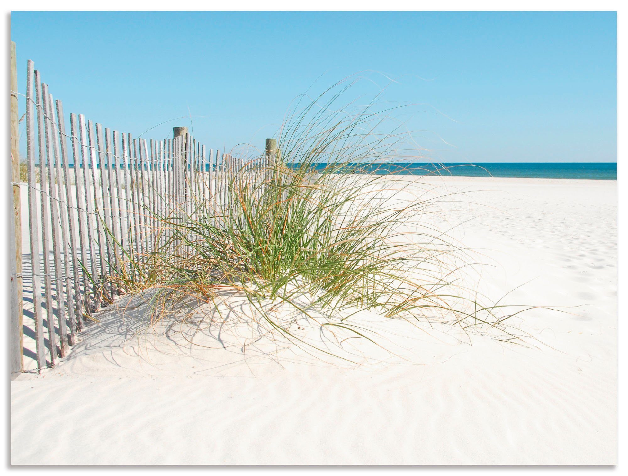 Artland Wandbild Schöne Sanddüne mit Gräsern und Zaun, Strand (1 St), als Alubild, Leinwandbild, Wandaufkleber oder Poster in versch. Größen