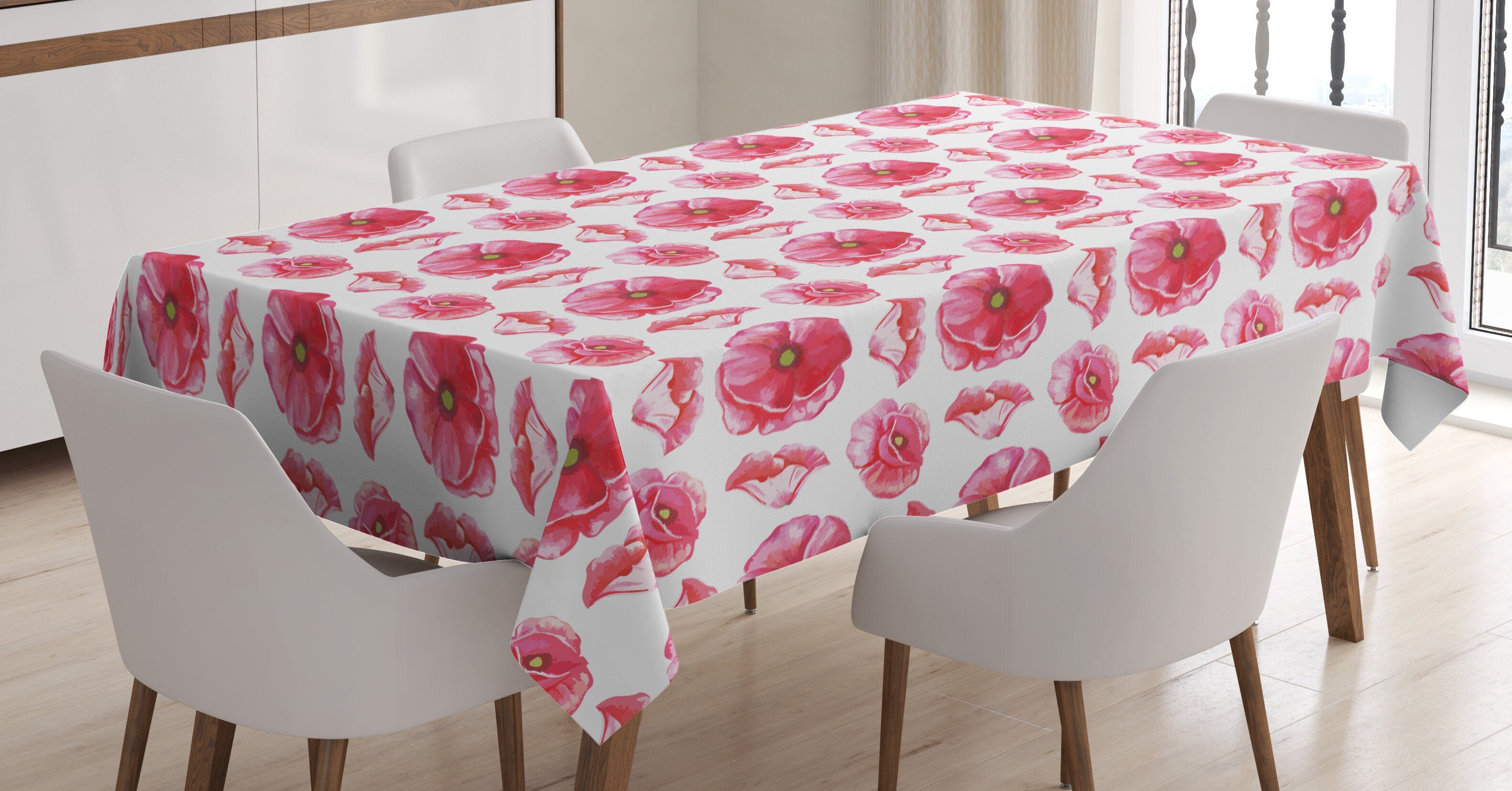 Abakuhaus Tischdecke Farbfest Waschbar Für den Außen Bereich geeignet Klare Farben, Rosa Blumen Große Anemone Blütenblätter Kunst