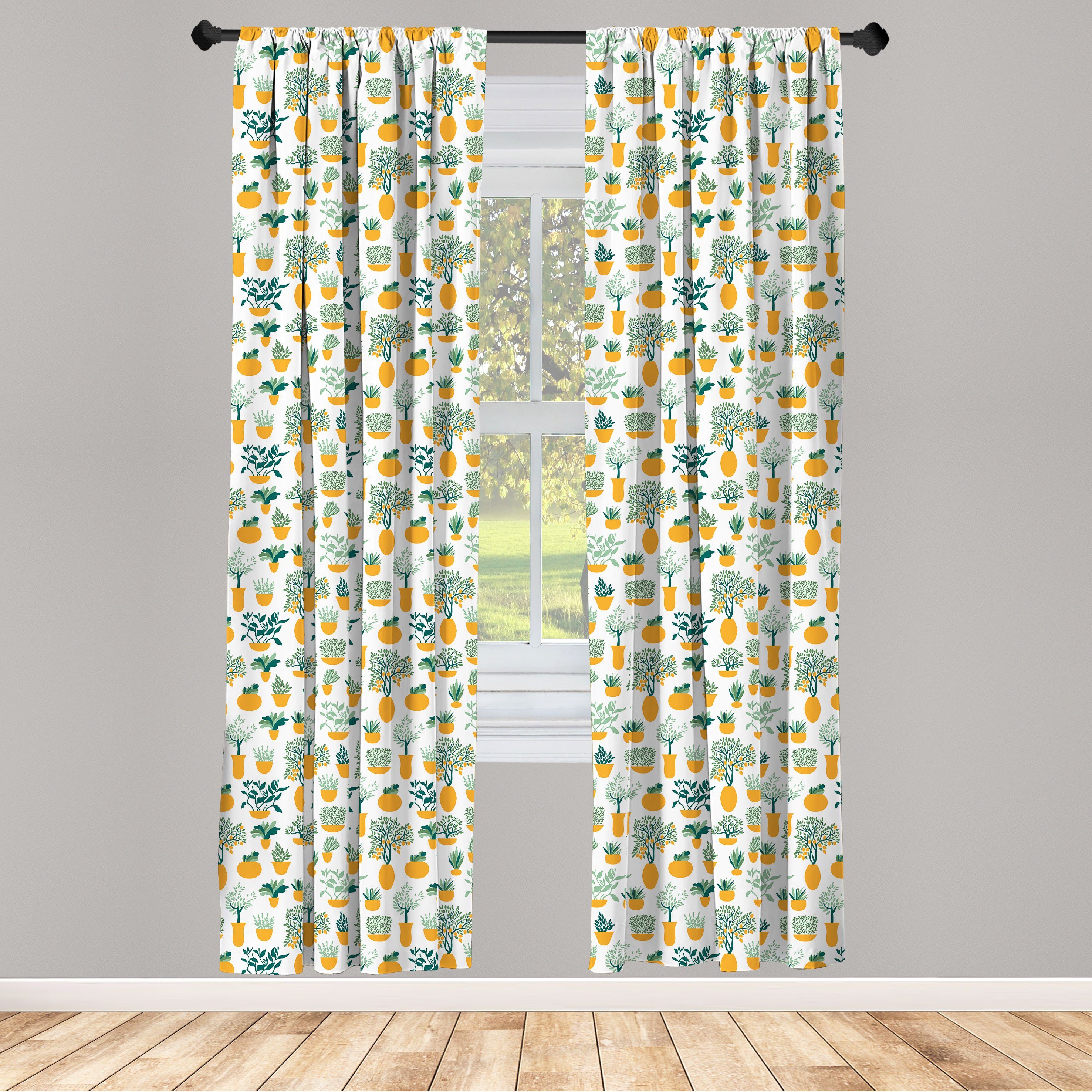 Gardine Vorhang für Wohnzimmer Schlafzimmer Dekor, Abakuhaus, Microfaser, Zitronen Tropical Blossom in Töpfe | Fertiggardinen