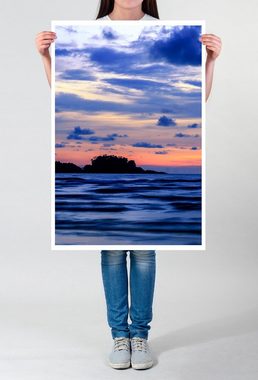 Sinus Art Poster Dunkelblau oranger Himmel über dem Meer 60x90cm Poster