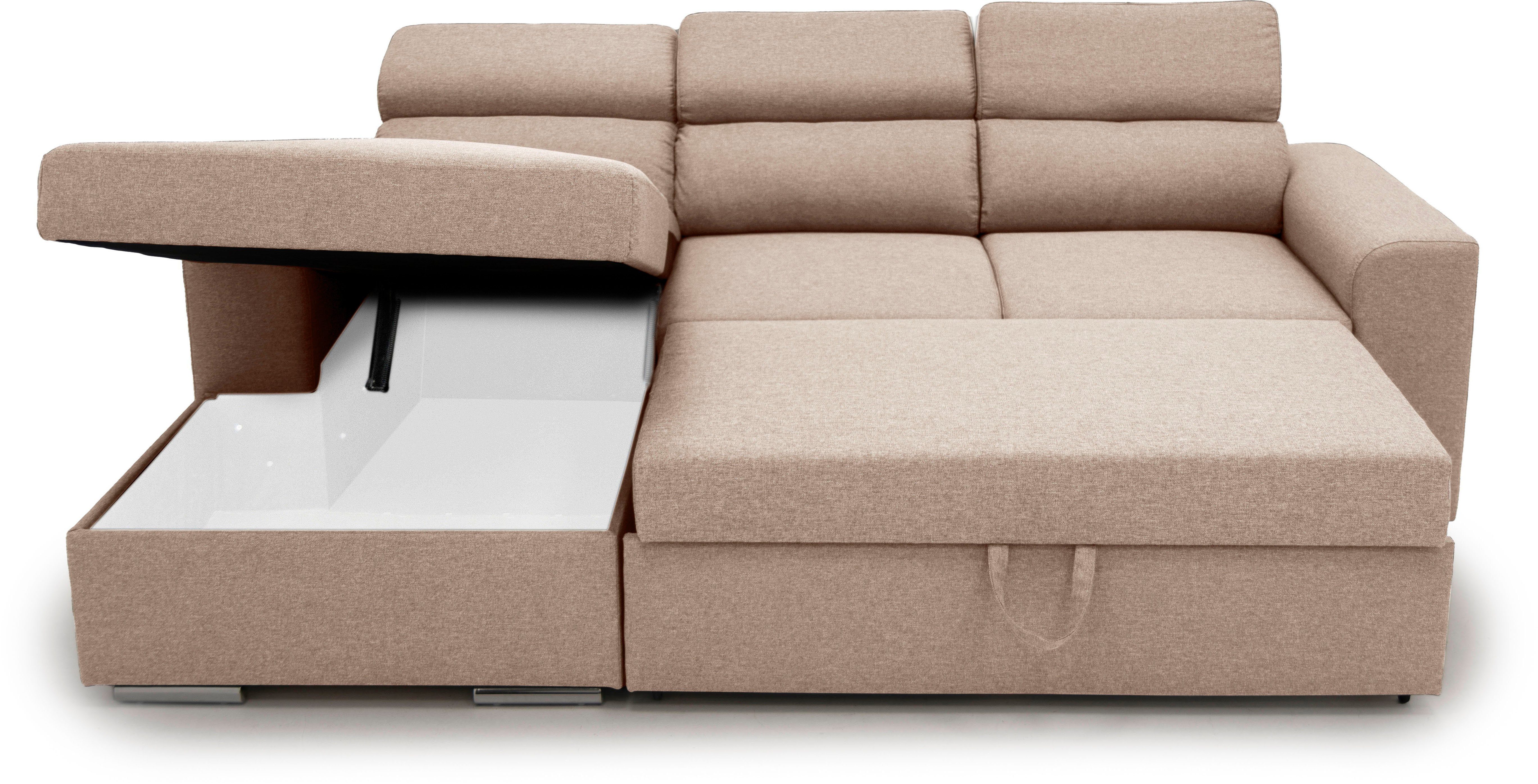 GEPADE und Bettkasten Hella, inkl. Ecksofa Bettfunktion Cappuccino