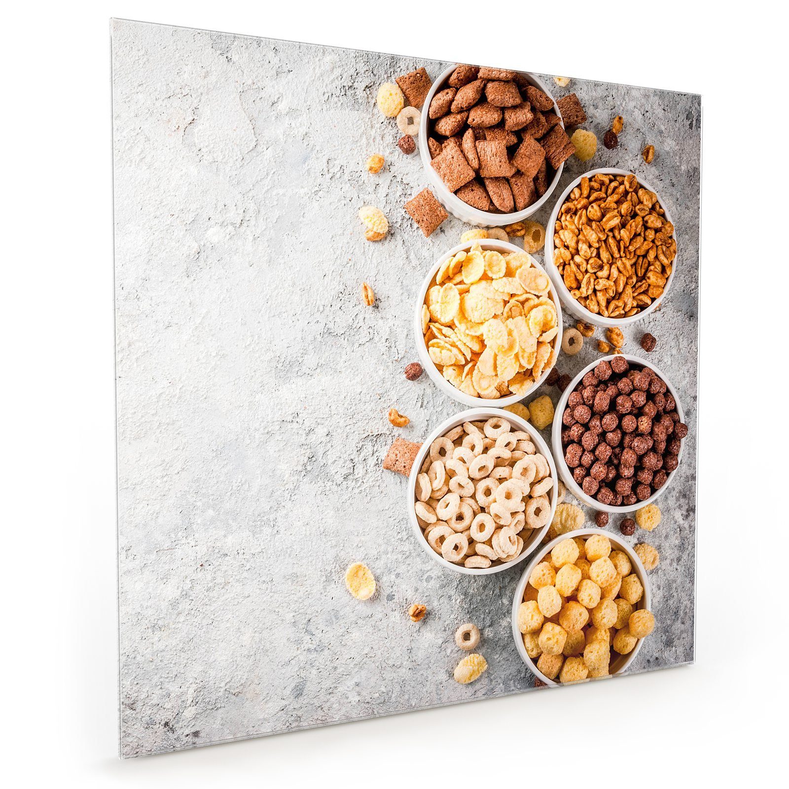 auf Küchenrückwand Motiv Glas Tisch Cerealien Spritzschutz mit Küchenrückwand Primedeco