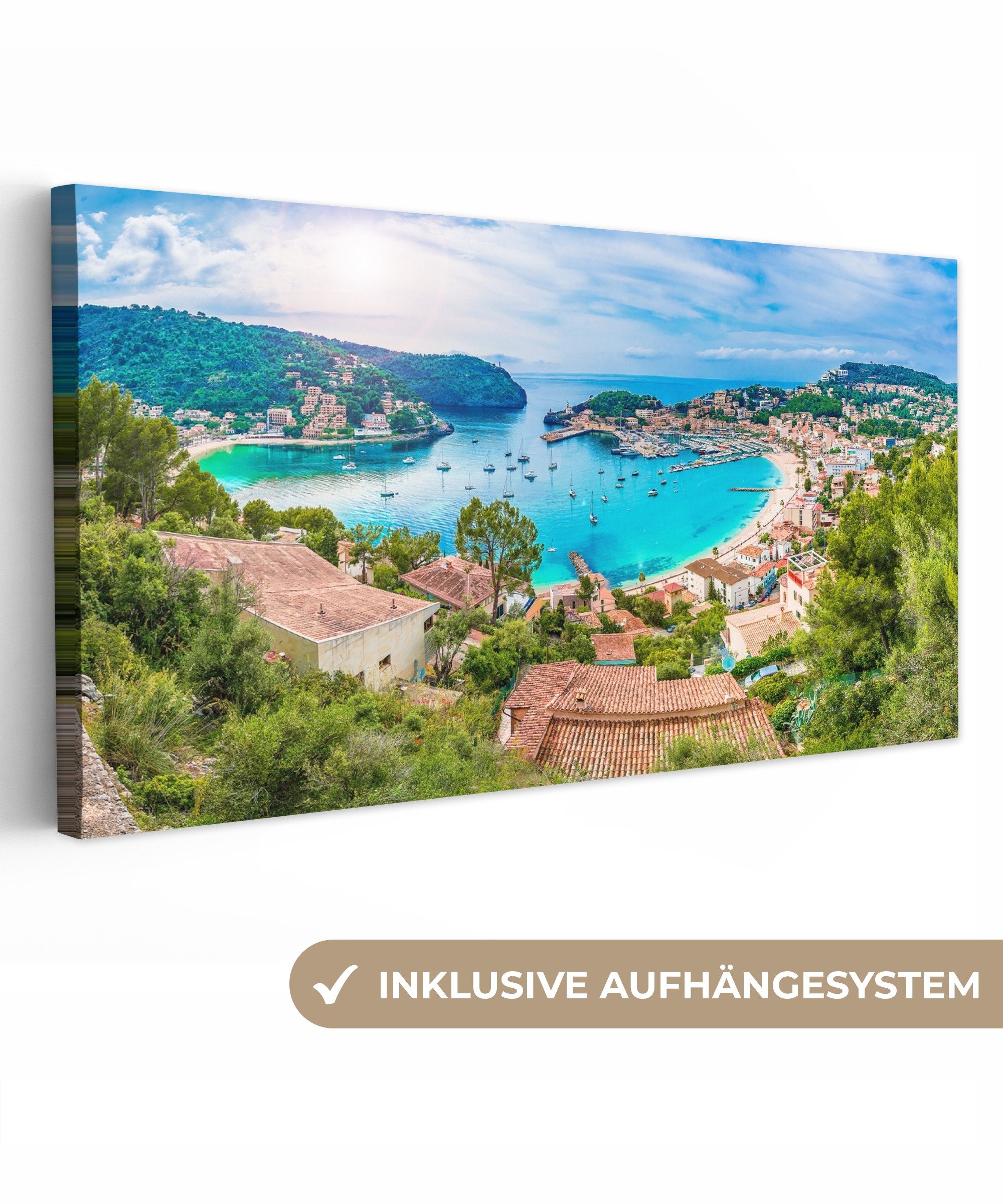 OneMillionCanvasses® Leinwandbild Panorama Strand - Meer - Mallorca - Spanien, Fotodruck (1 St), Wandbild, Deko Schlafzimmer Wohnzimmer Flur 40x20 cm