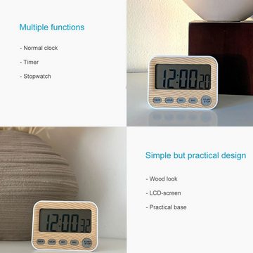 Intirilife Küchentimer Digitaler Timer Küchenuhr Kurzzeitmesser in Holzoptik mit LCD Display