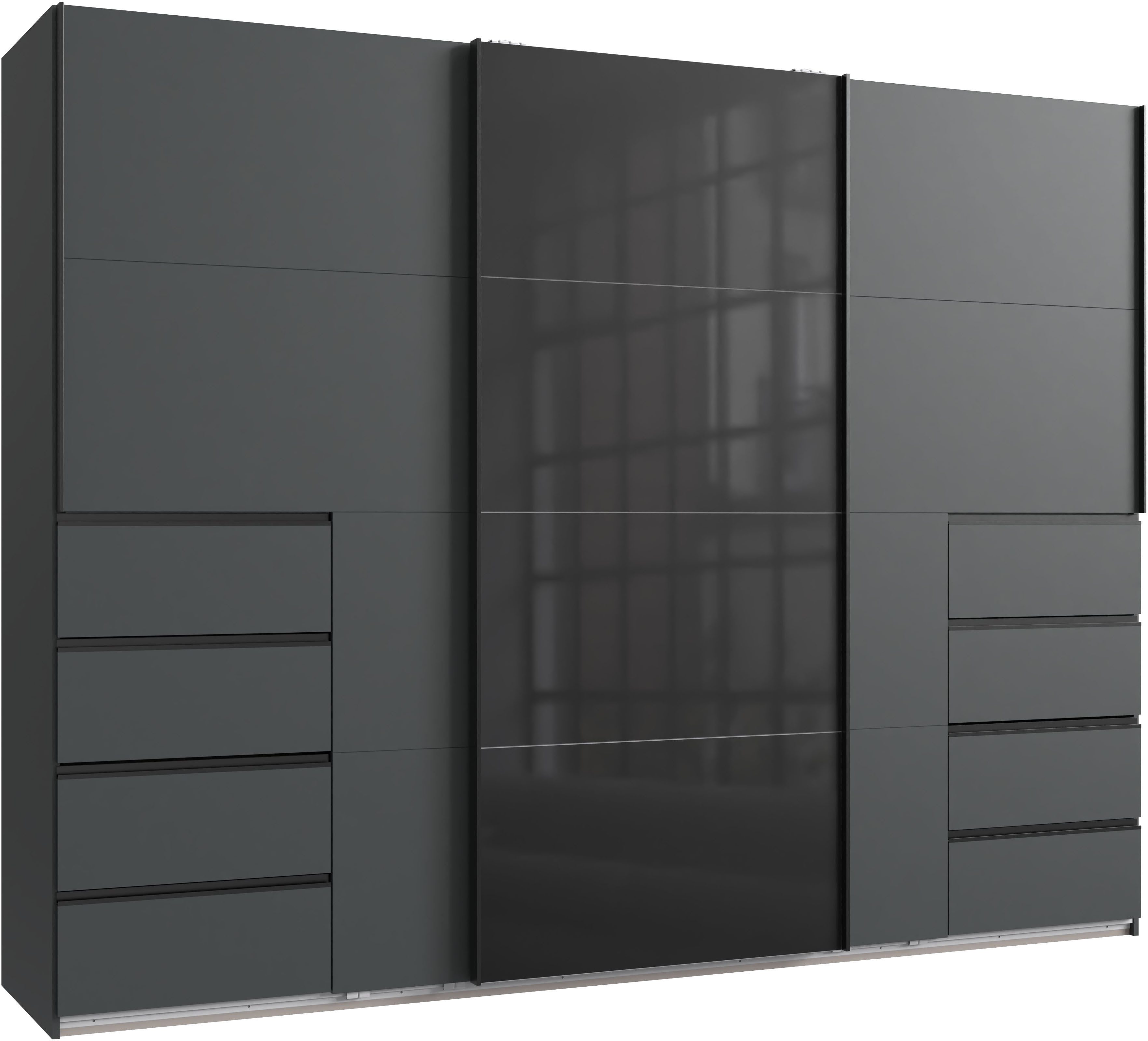 Wimex Schwebetürenschrank Bali in den Breiten 225cm & 270cm, Kleiderschrank mit Glaselement Schrank mit 3 Türen, in den Farben: grafit oder saharagrau erhältlich