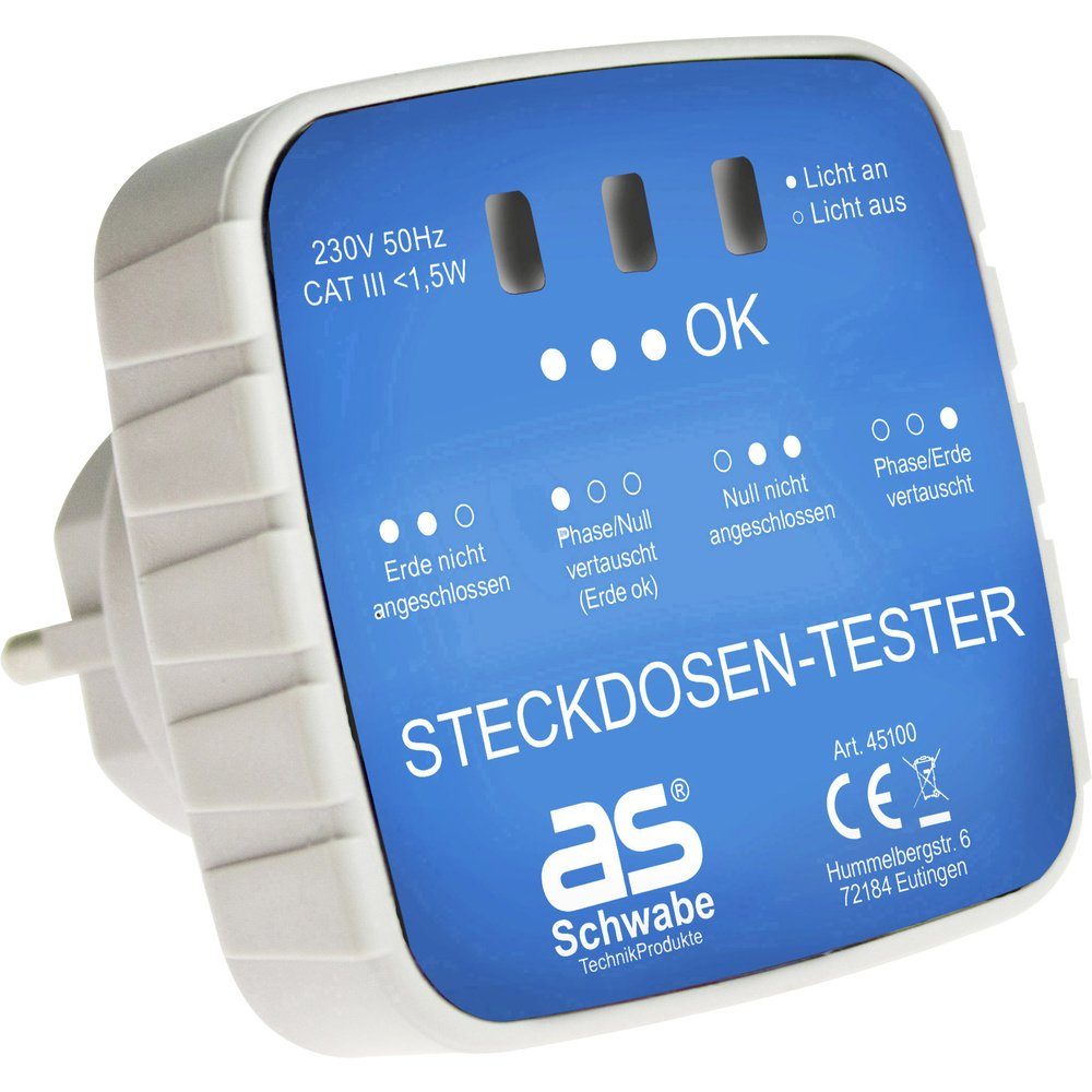 as - Schwabe Spannungsprüfer AS Schwabe 45100 Steckdosentester Optisch, (45100)