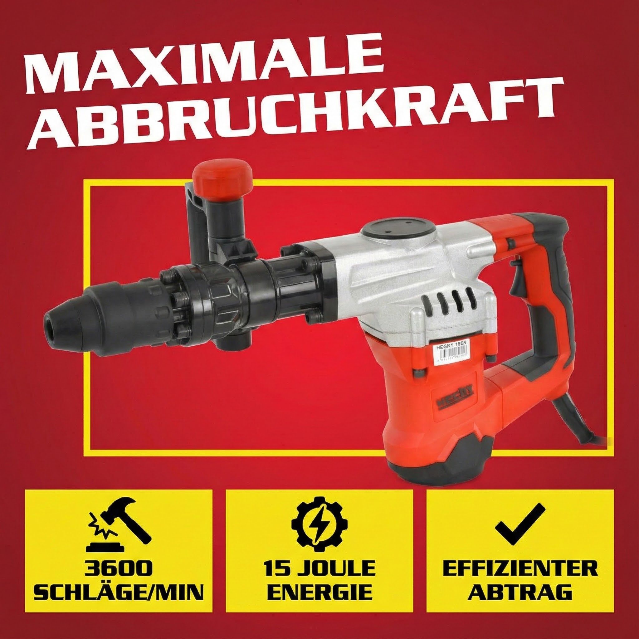 Hecht Abbruchhammer 1090 mit 3600 U/min, für SDS-Max, 15 J mit Zubehör-Koffer, 1300 W