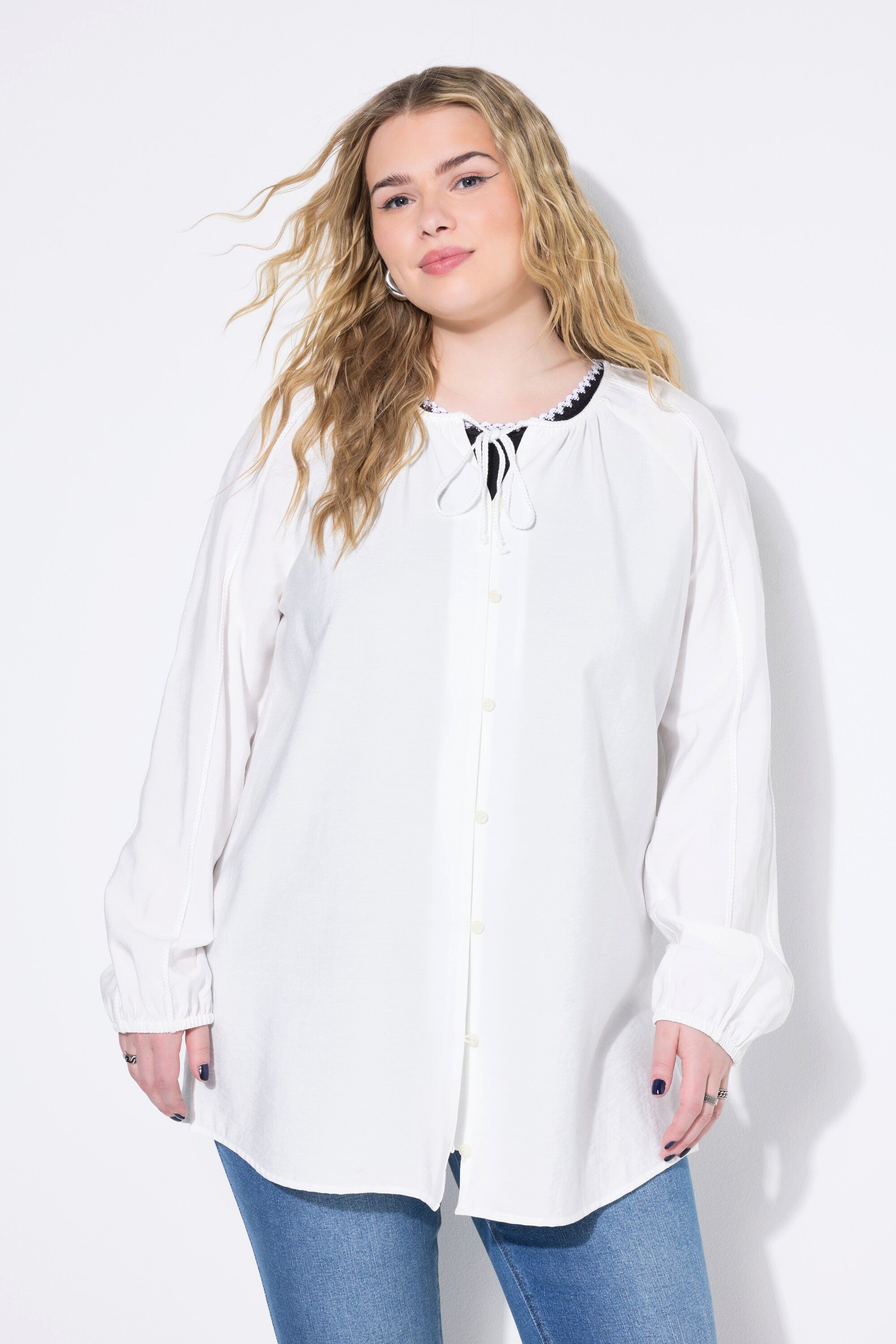 Satinbluse Bluse A-Line Flecht-Details