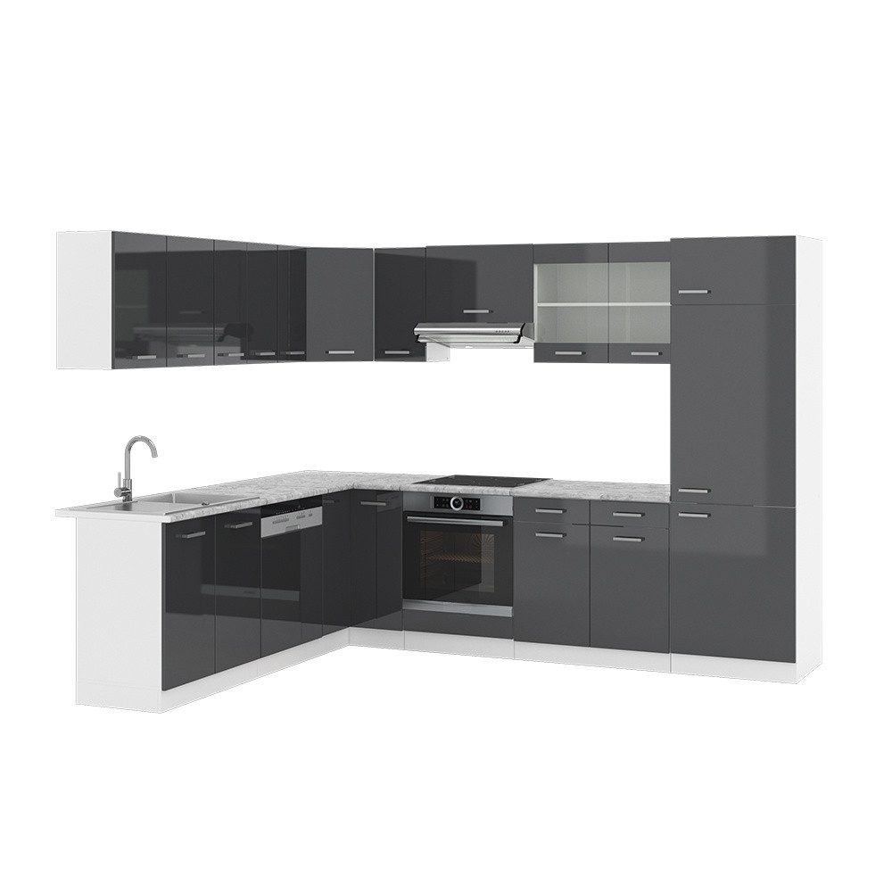 Vicco Winkelküche R-Line, Anthrazit Hochglanz/Weiß, 287 x 227 cm ohne Arbeitsplatte