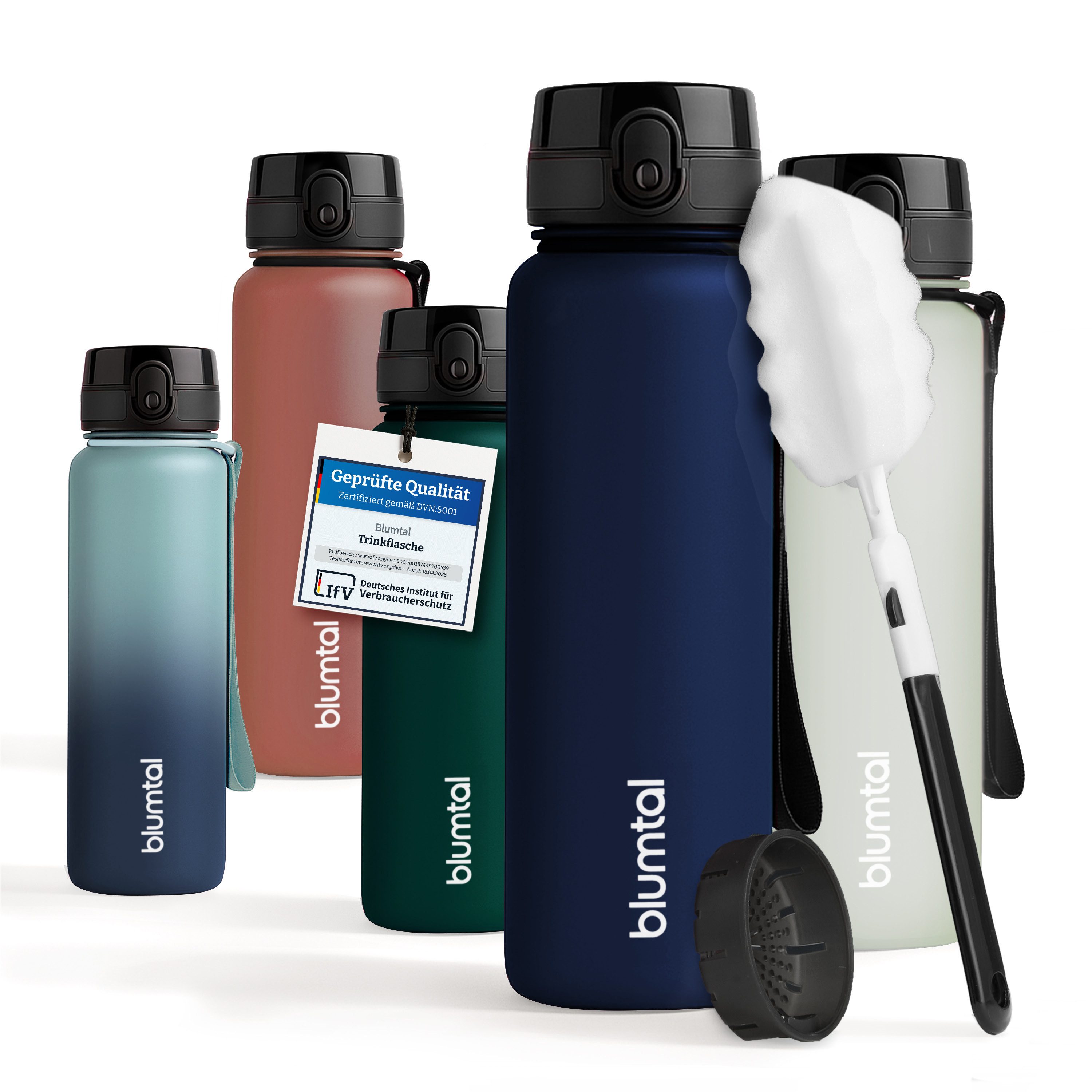 Blumtal Trinkflasche auslaufsichere Trinkflasche Sport + 1-Klick-Verschluss, BPA-frei, Wasserflasche mit Sieb, spülmaschinenfest, F.A.Z. Kaufkompass getestet