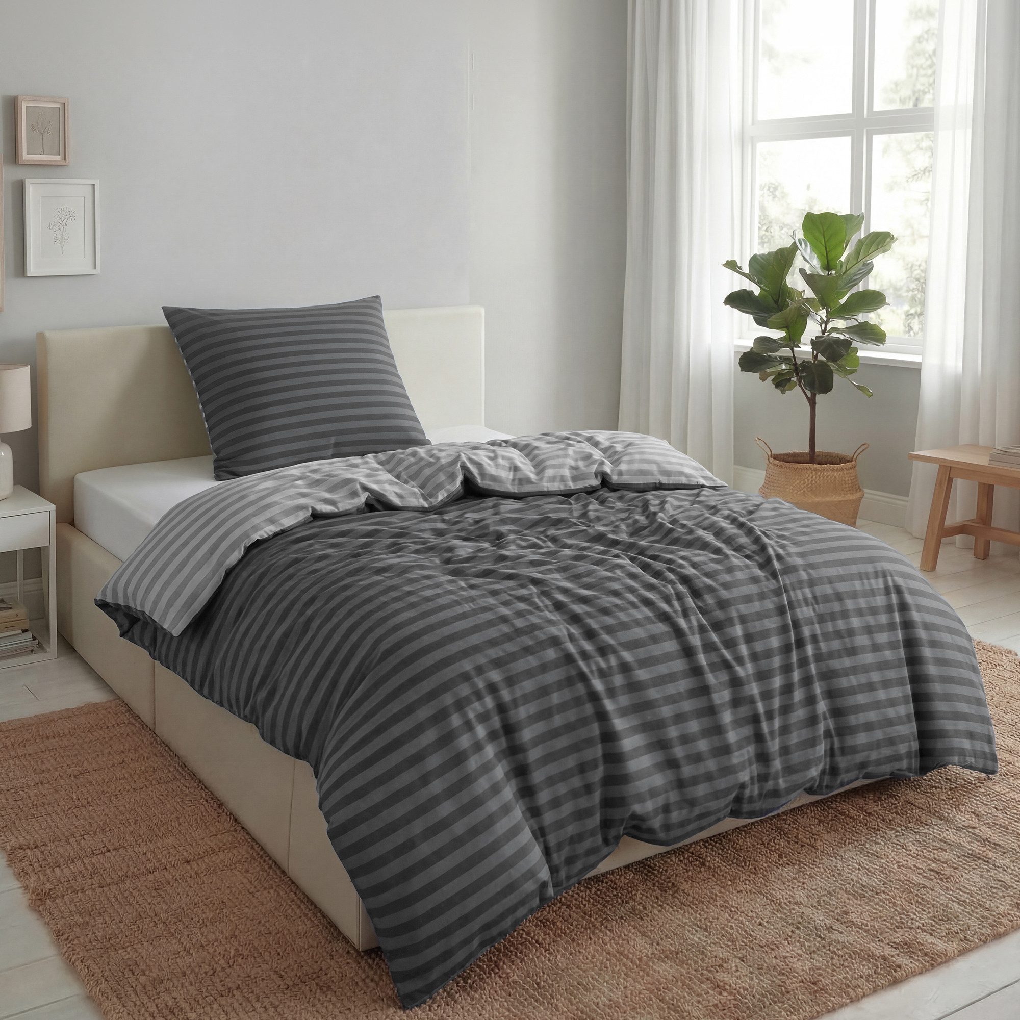 Malika Bettwäsche 155x220 + 80x80 cm atmungsaktiver Baummwoll Renforce Bettbezug, Renforce Baumwolle, 2 teilig, Für Allergiker geeignet, pflegeleicht, angenehm weicher Stoff