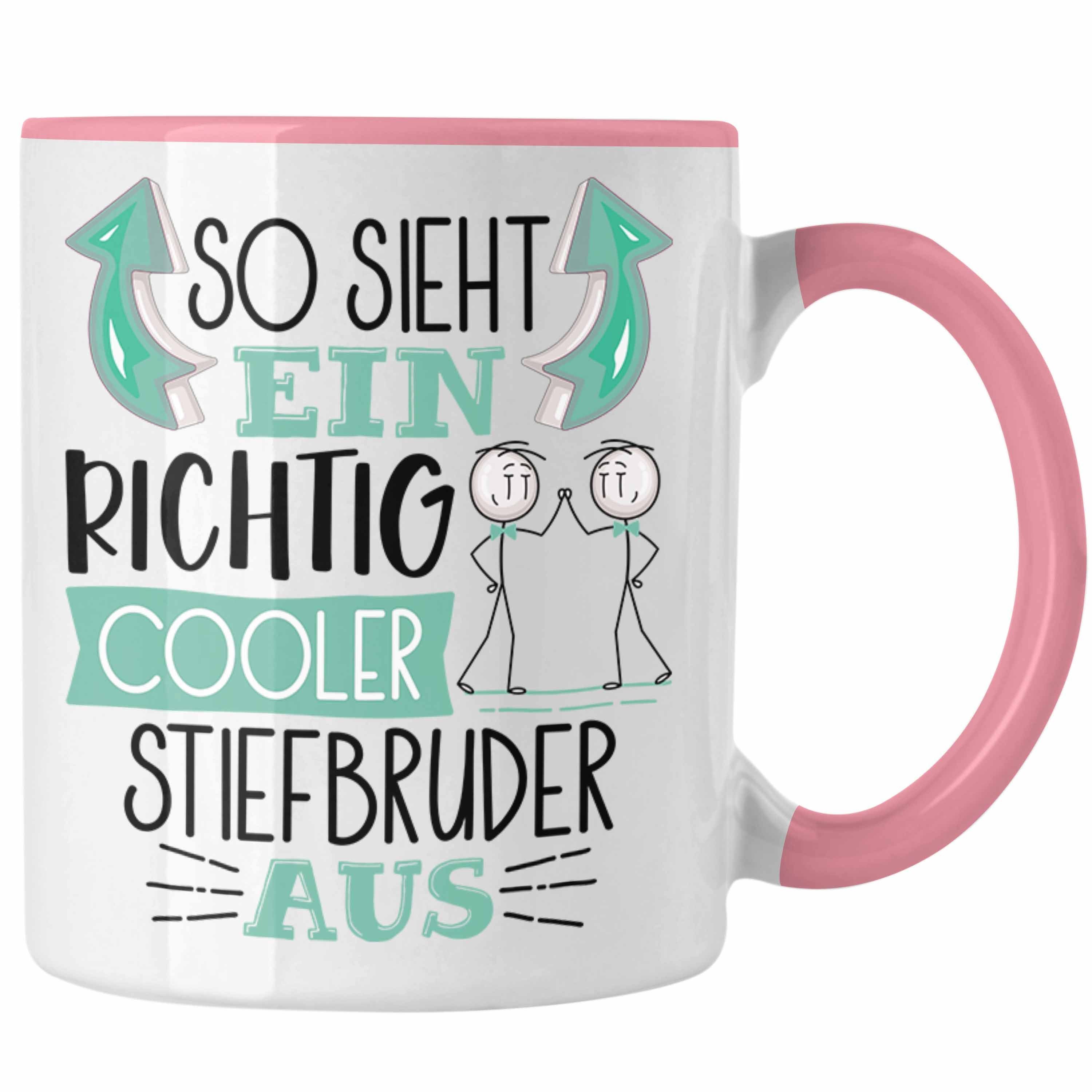 Trendation Tasse Stiefbruder Tasse Geschenk So Sieht Ein RIchtig Cooler Stiefbruder Au Rosa | Teetassen