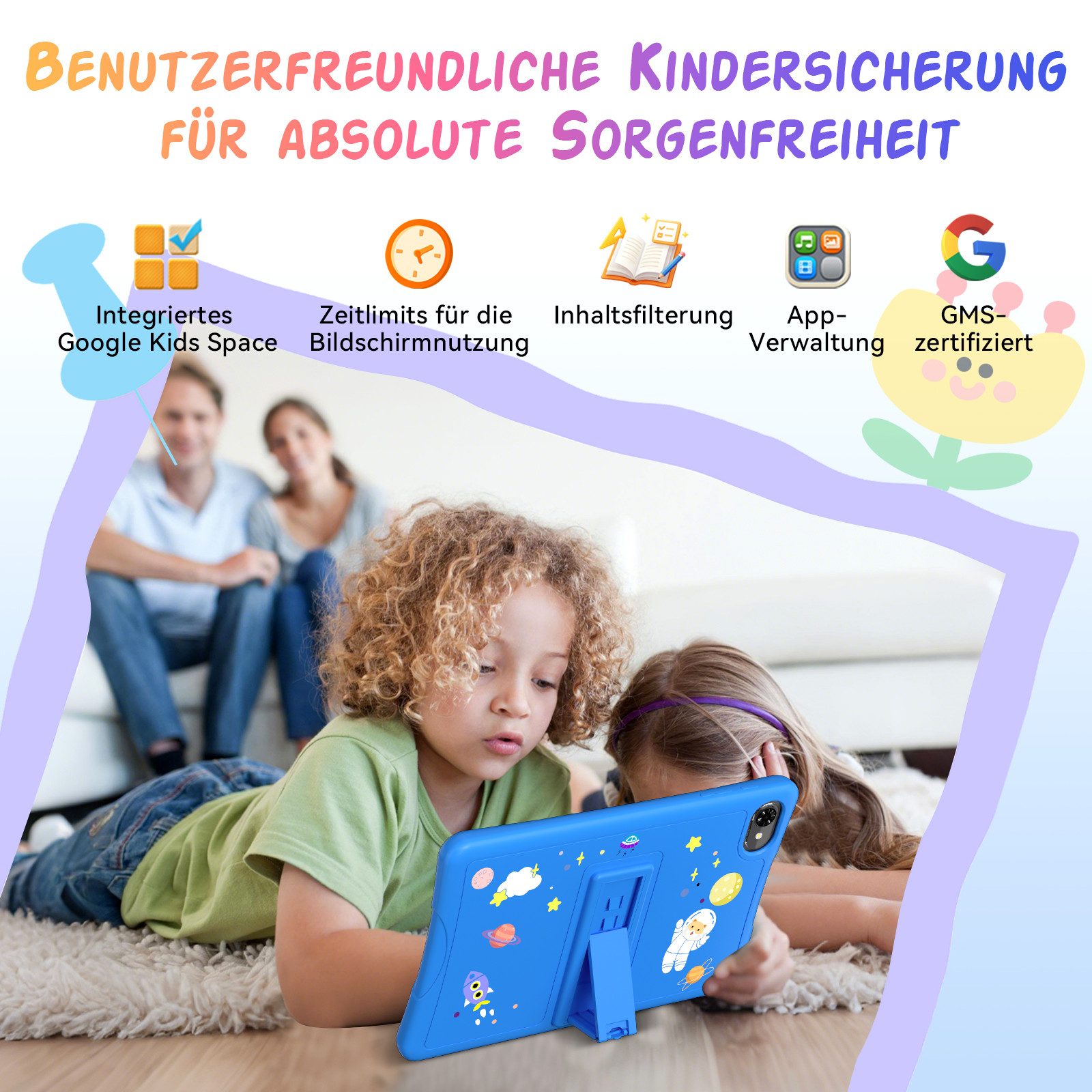 VekfulPC K10-5000mAh, stoßfest, 10,1" inkl. Z20 Kinderuhr Kids Tablet (10,1", 64 GB, Android 16, Google Kids Space, 10,1" HD, 5000mAh, 12GB+64GB)
