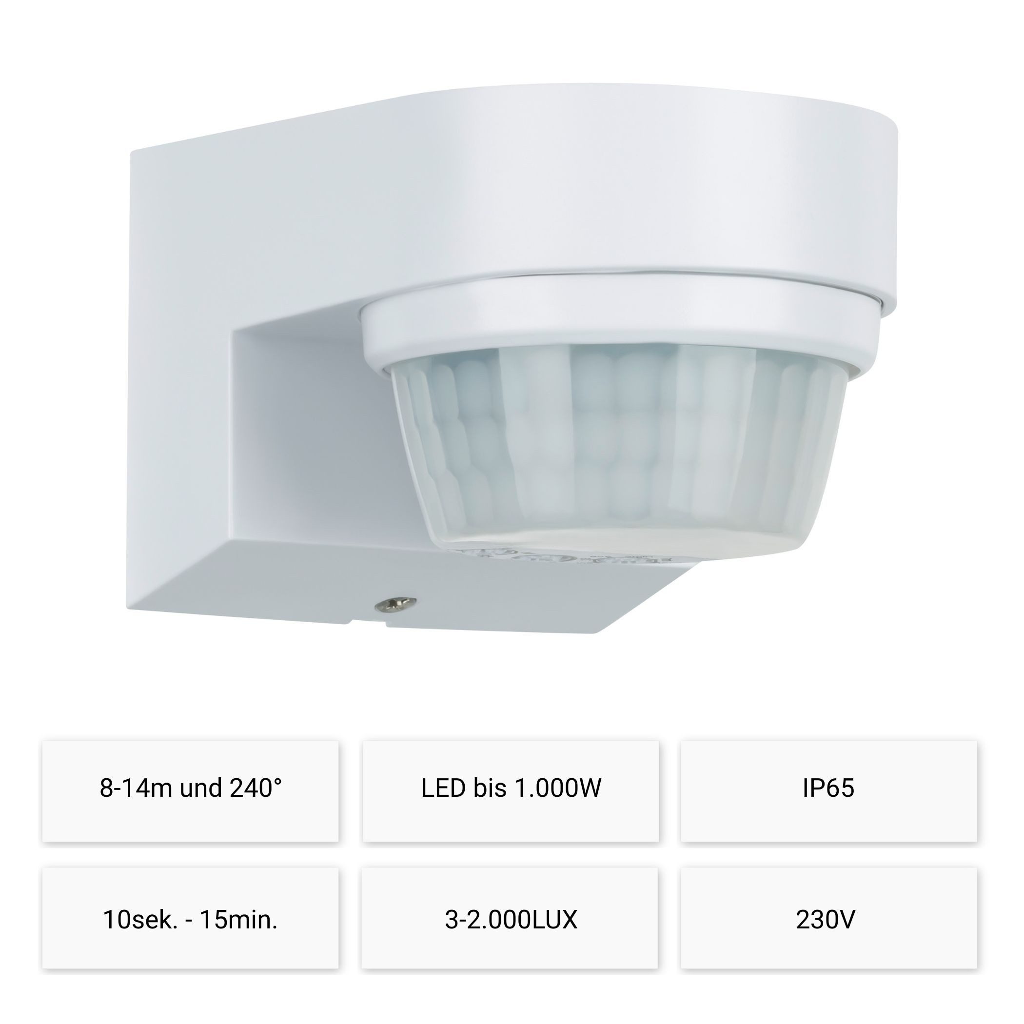 SEBSON Bewegungsmelder Infrarot Sensor Außen IP65 Aufputz Wand - LED geeignet Reichweite 14m, (1-St), Programmierbar - Reichweite, Einschaltdauer, Umgebungshelligkeit