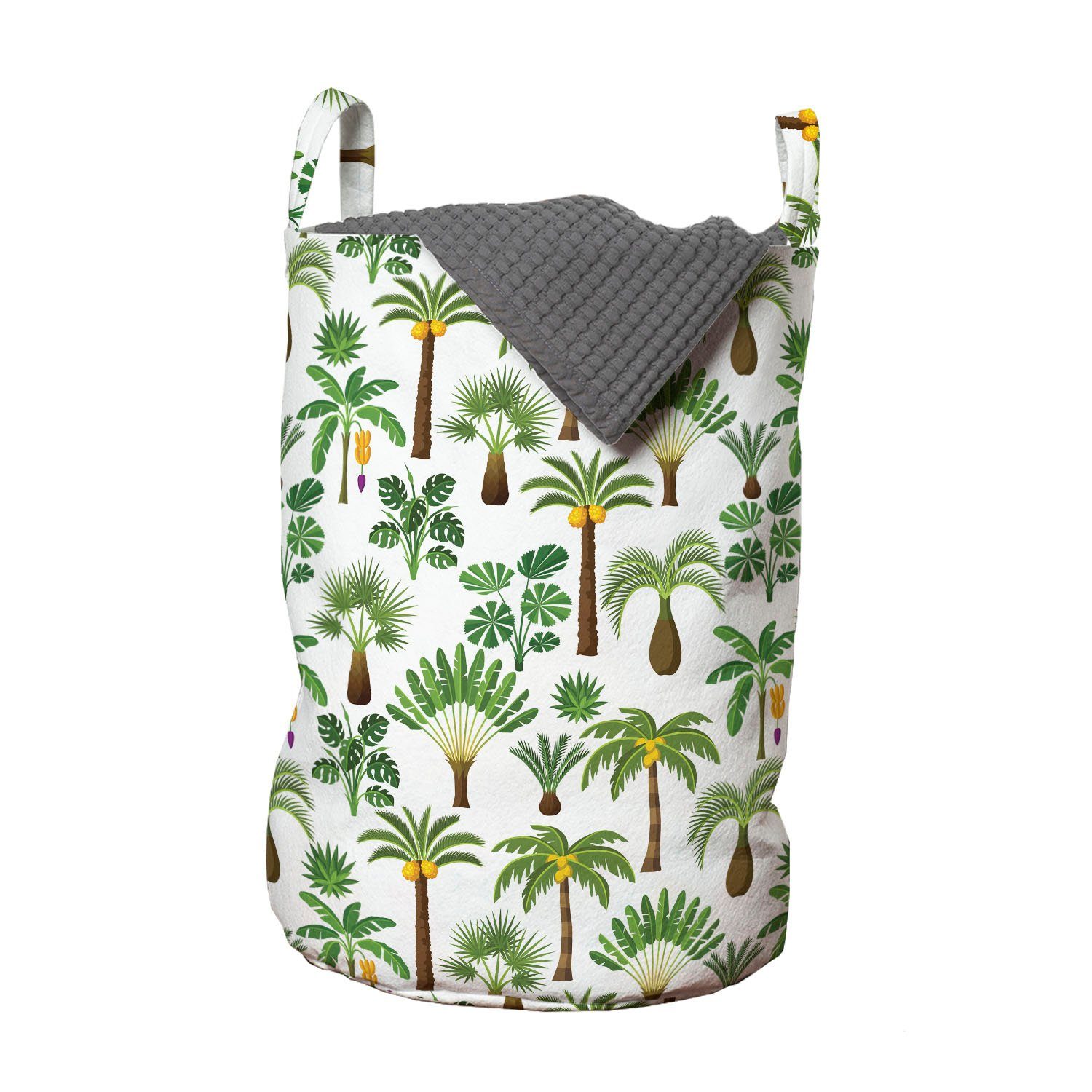 Abakuhaus Wäschesäckchen Wäschekorb mit Griffen Kordelzugverschluss für Waschsalons, Tropisch Exotische Pflanzen und Bäumen