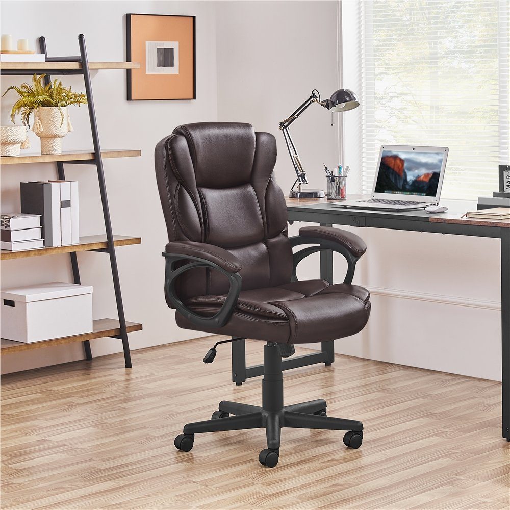 Yaheetech Drehstuhl Schreibtischstuhl Chefsessel, Wippfunktion braun Rückenlehne, Hoher mit aus Kunstleder, höhenverstellbar