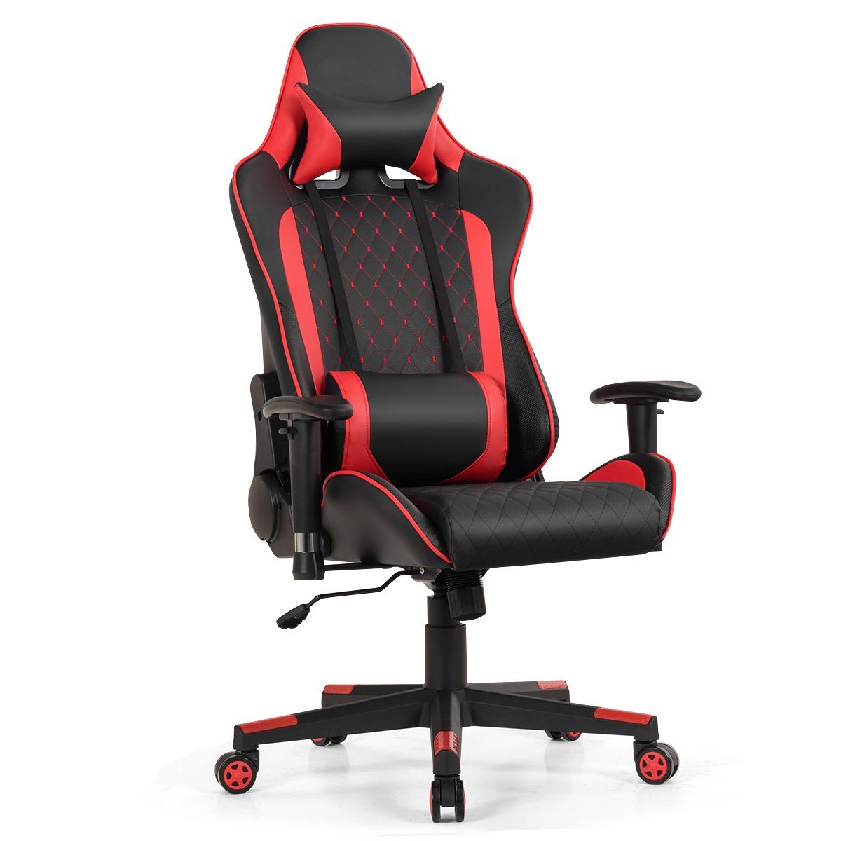 COSTWAY Gaming-Stuhl, höhenverstellbar, mit Kopf- & Lendenwirbelstütze schwarz, rot