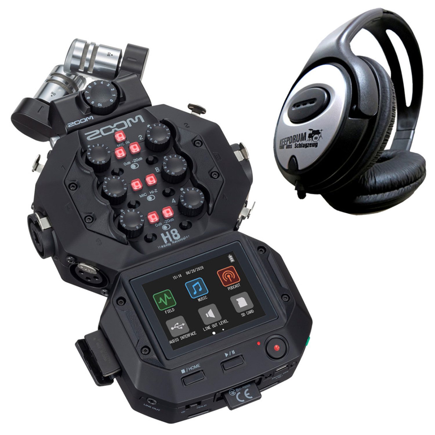 Zoom H8 mobiler Audio-Recorder mit Kopfhörer Digitales Aufnahmegerät